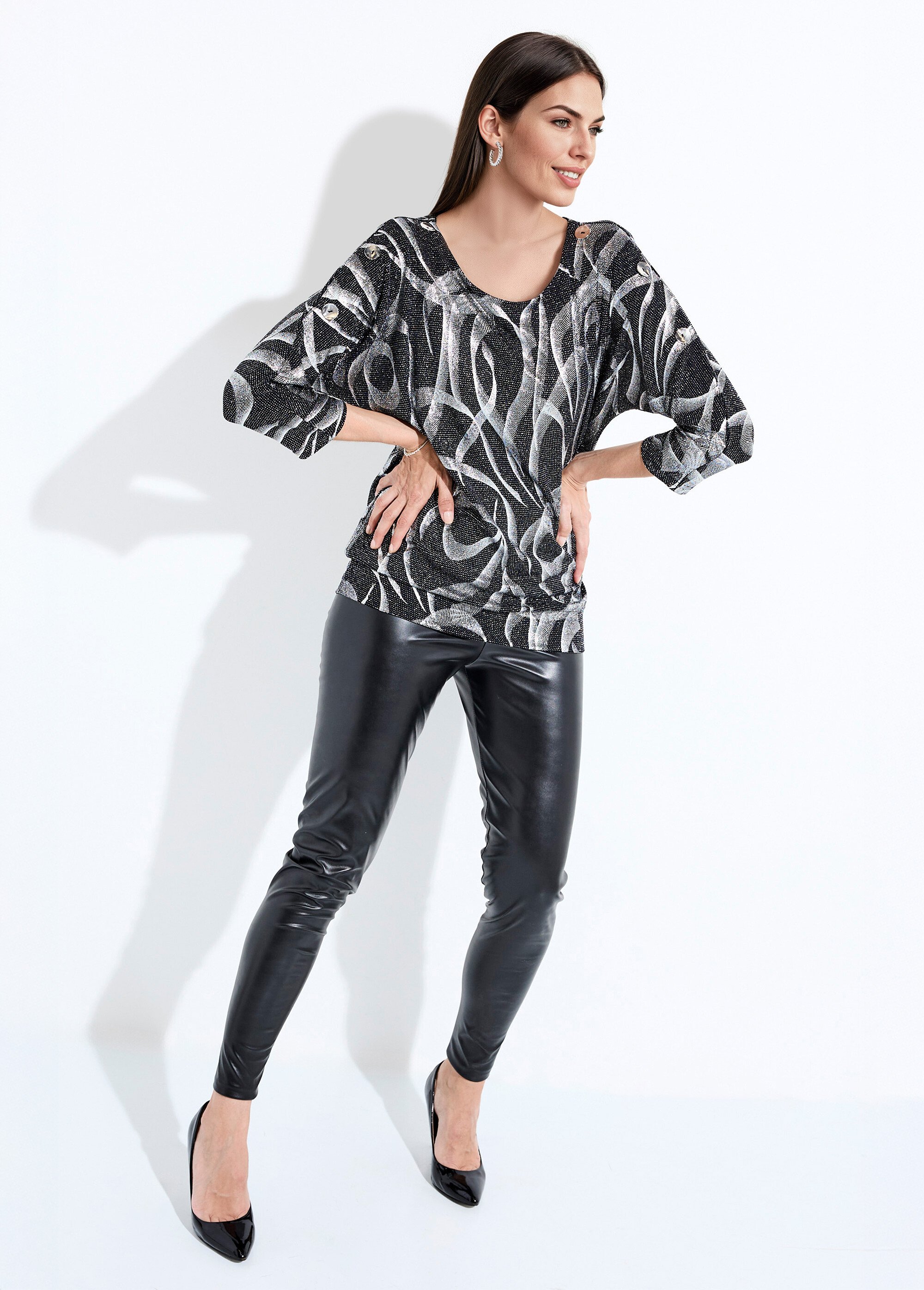 T-shirt long blousant maille pailletée Femme Noir CONIDIE MV1