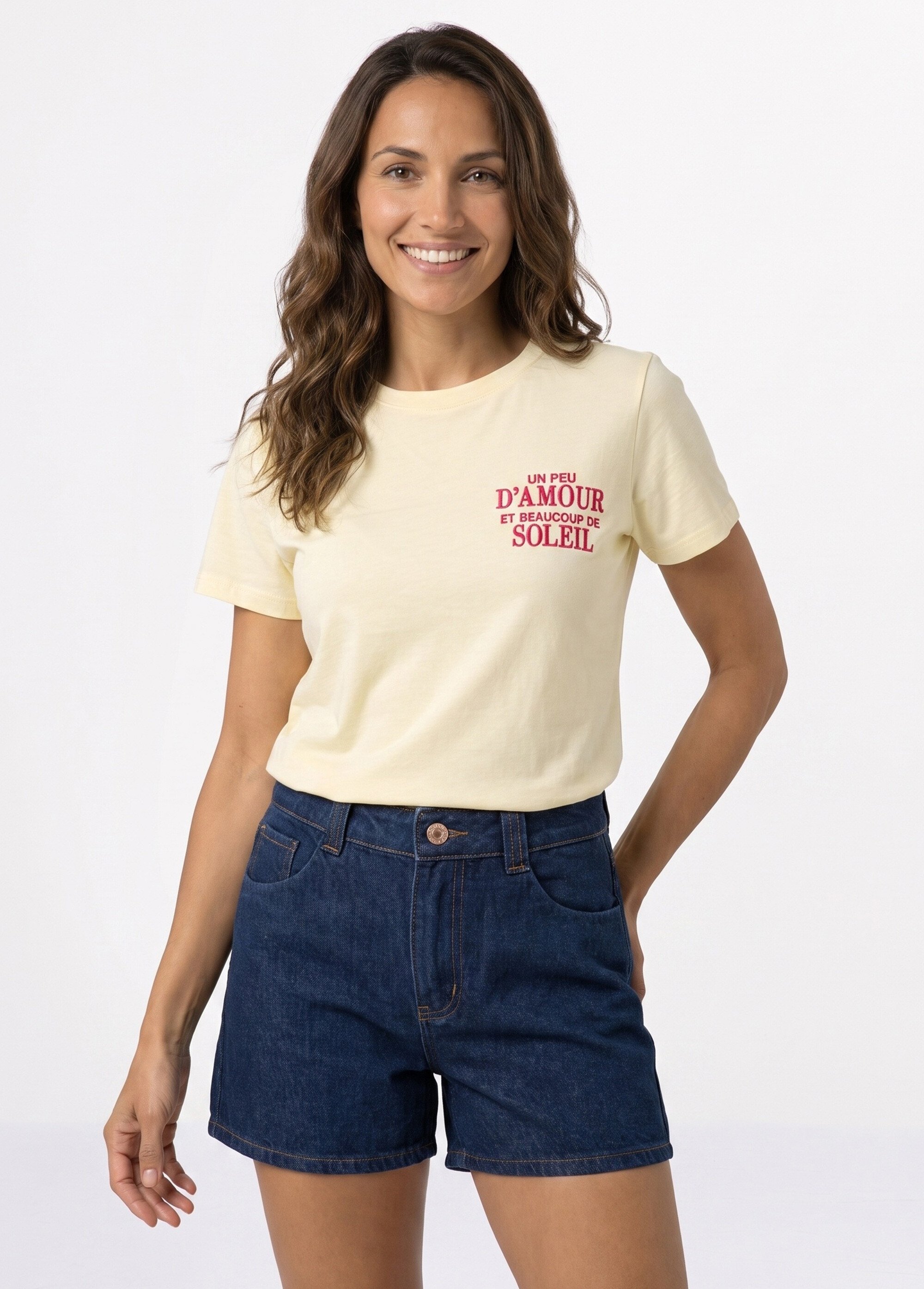 T-shirt manches courtes Amour et Soleil Femme Jaune JB-TS0090 FA1