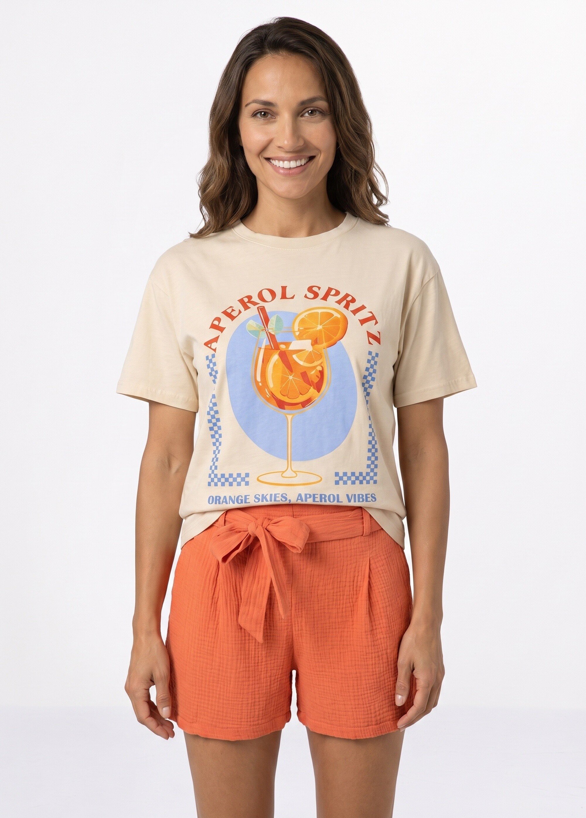 T-shirt manches courtes print Cocktail Femme Beige JB-TS0085 FA1