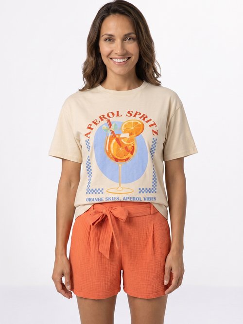 T-shirt manches courtes print Cocktail Femme Beige JB-TS0085 FA1