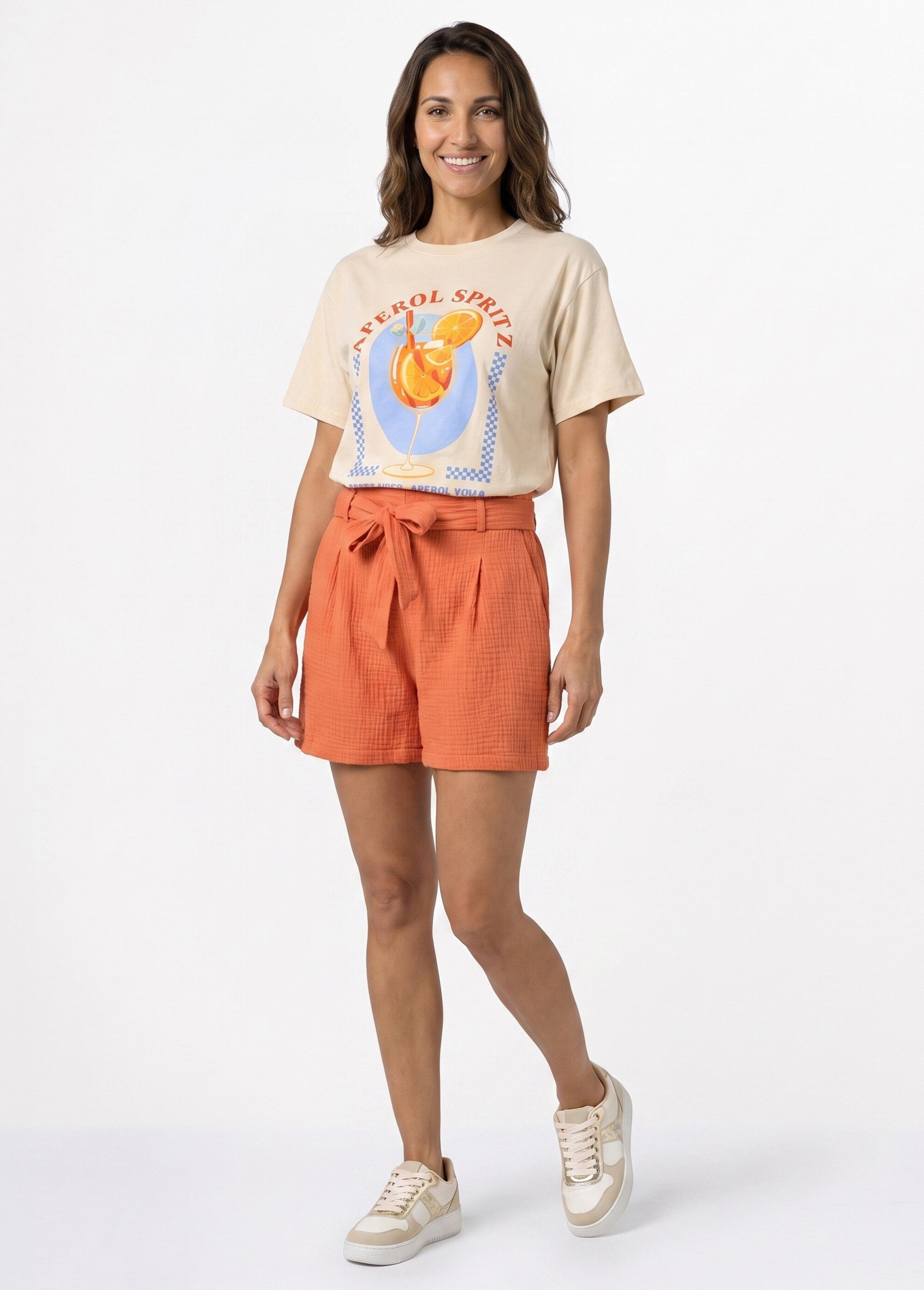 T-shirt manches courtes print Cocktail Femme Beige JB-TS0085 SI1