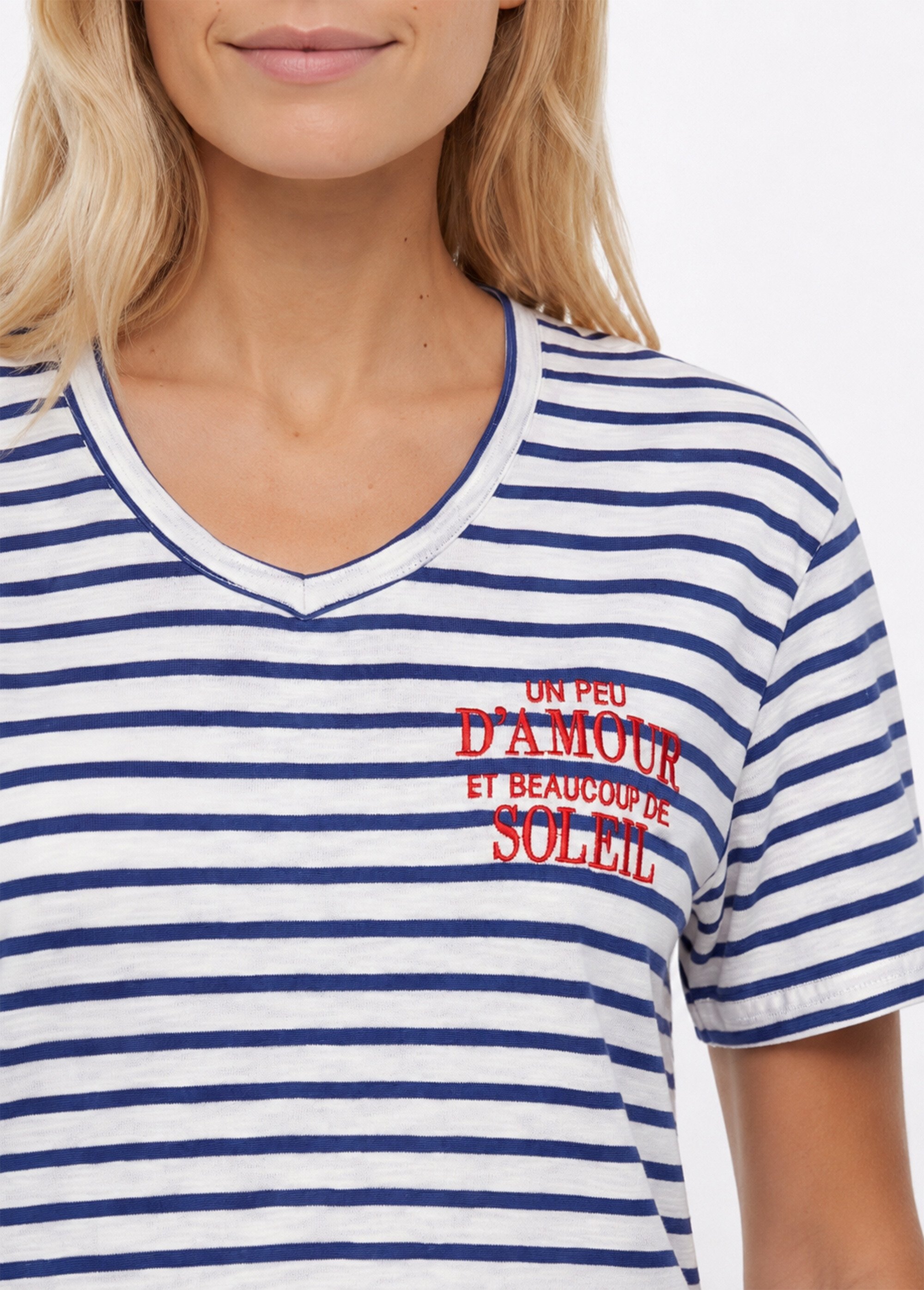 T-shirt rayé marinière Amour et Soleil Femme Bleu JB-TS-0091 DE1