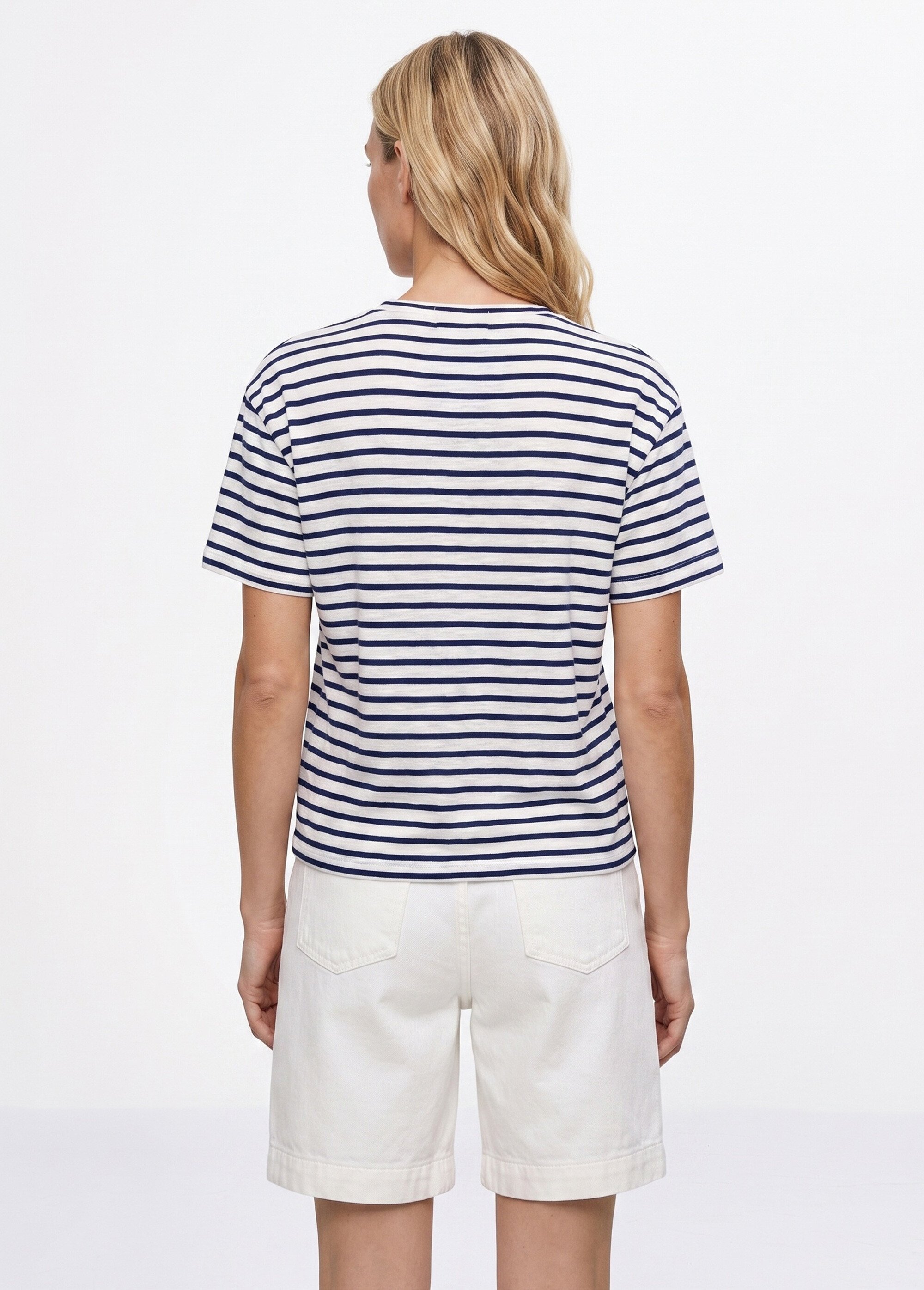 T-shirt rayé marinière Amour et Soleil Femme Bleu JB-TS-0091 DO1