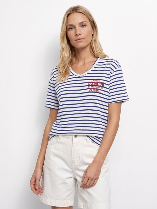 T-shirt rayé marinière Amour et Soleil Femme Bleu JB-TS-0091 FA1