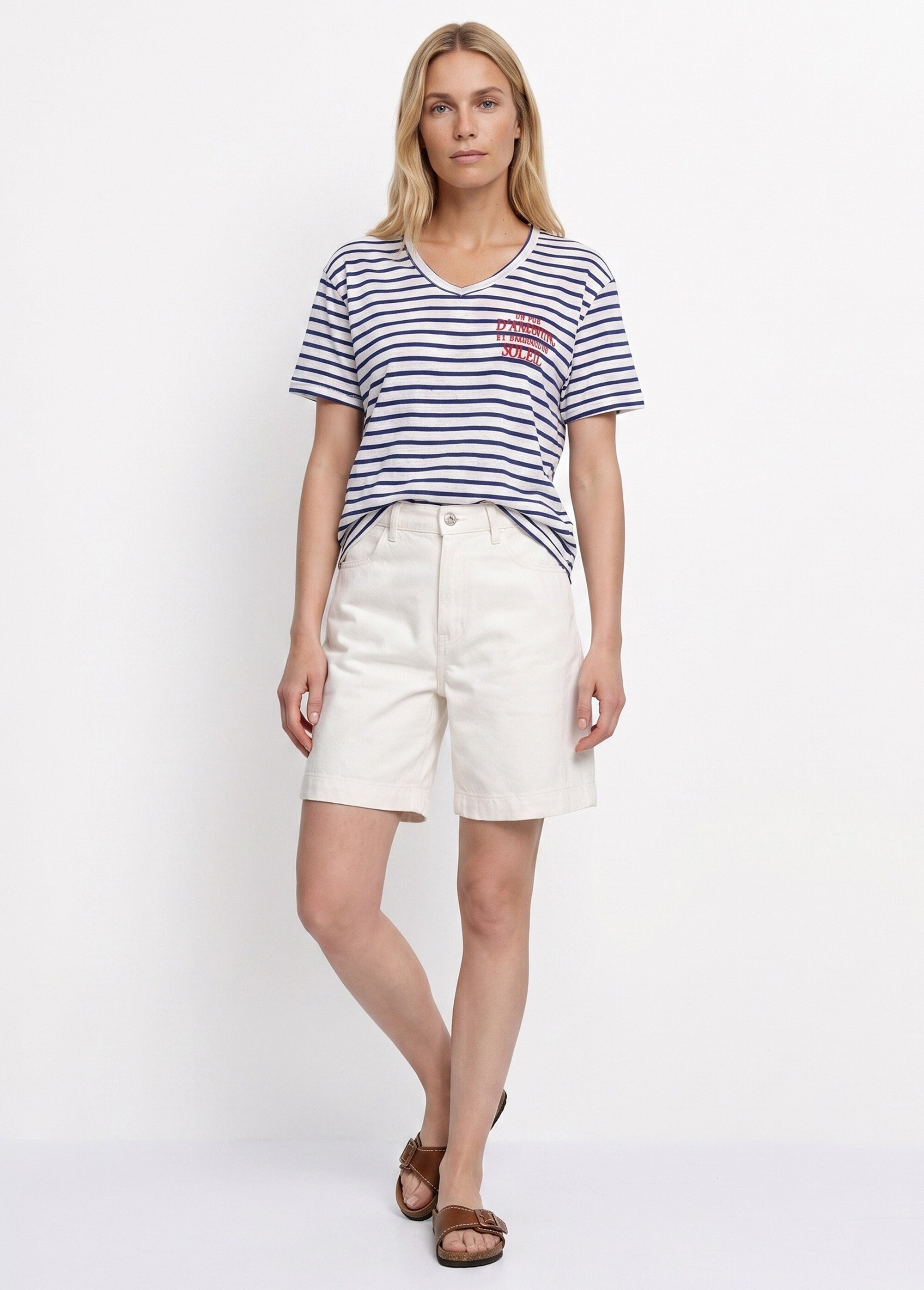T-shirt rayé marinière Amour et Soleil Femme Bleu JB-TS-0091 SI1