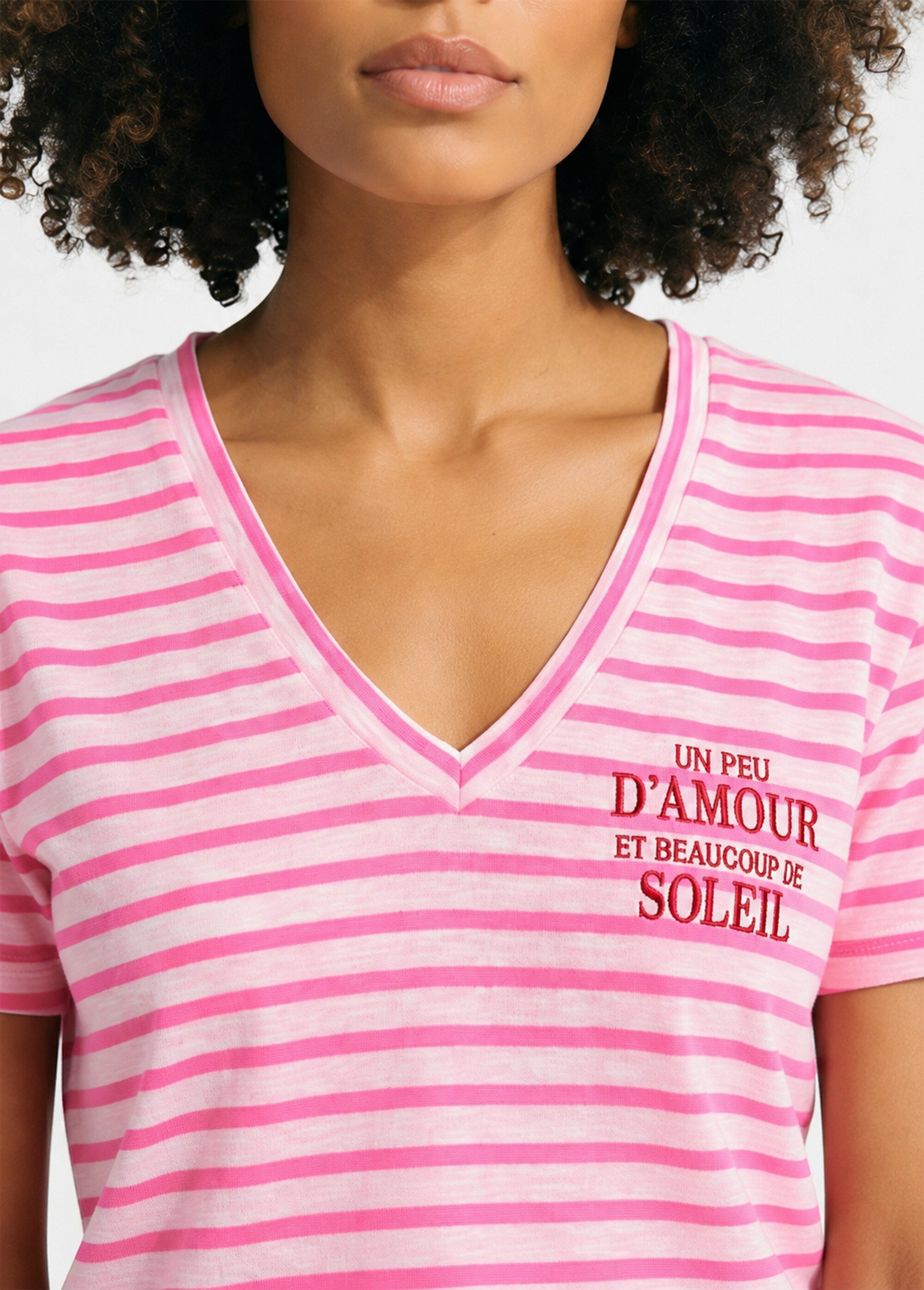 T-shirt rayé marinière Amour et Soleil Femme Rose JB-TS-0091 DE1