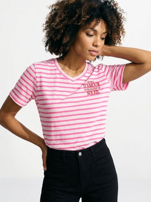 T-shirt rayé marinière Amour et Soleil Femme Rose JB-TS-0091 MV1