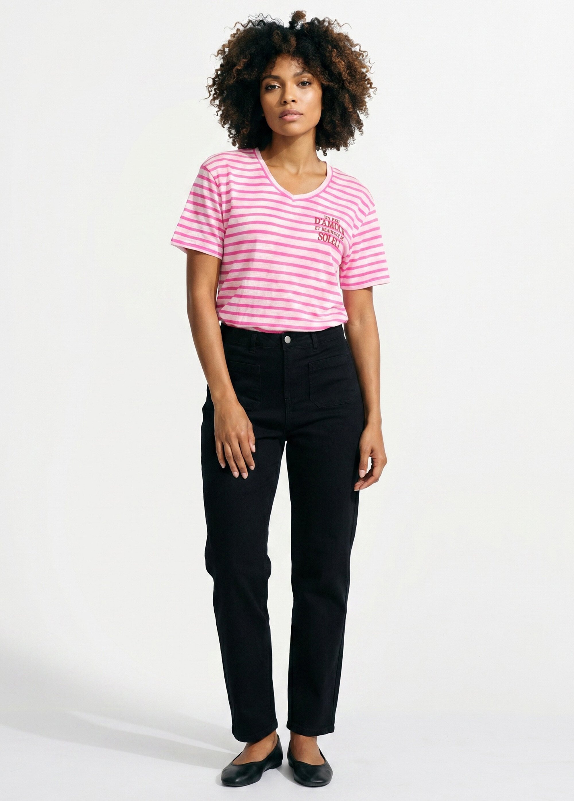 T-shirt rayé marinière Amour et Soleil Femme Rose JB-TS-0091 SI1
