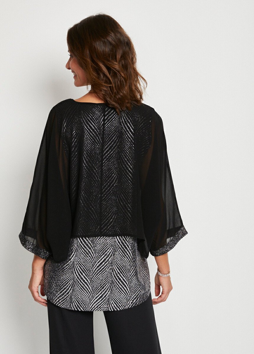 Top effet 2 en 1 maille pailletée et voile