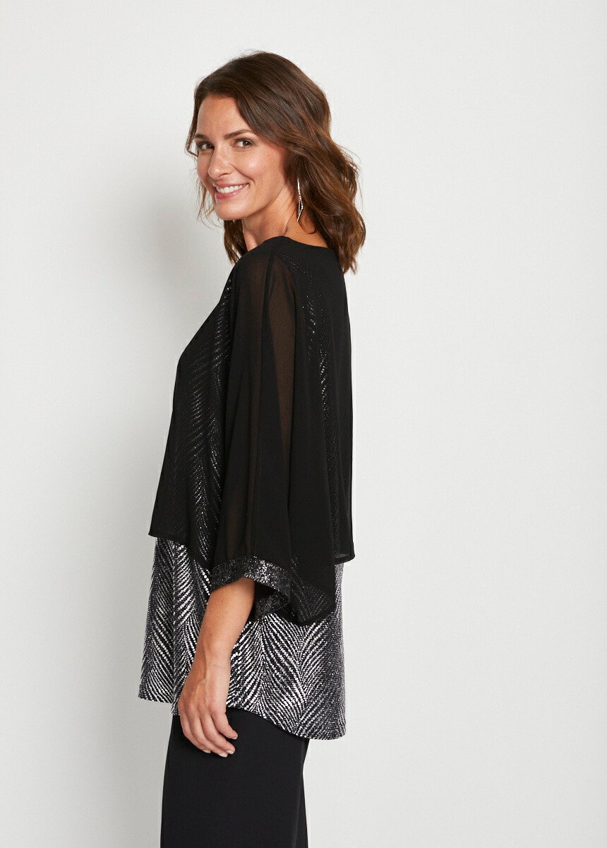 Top effet 2 en 1 maille pailletée et voile Femme Noir CANISSE DR1