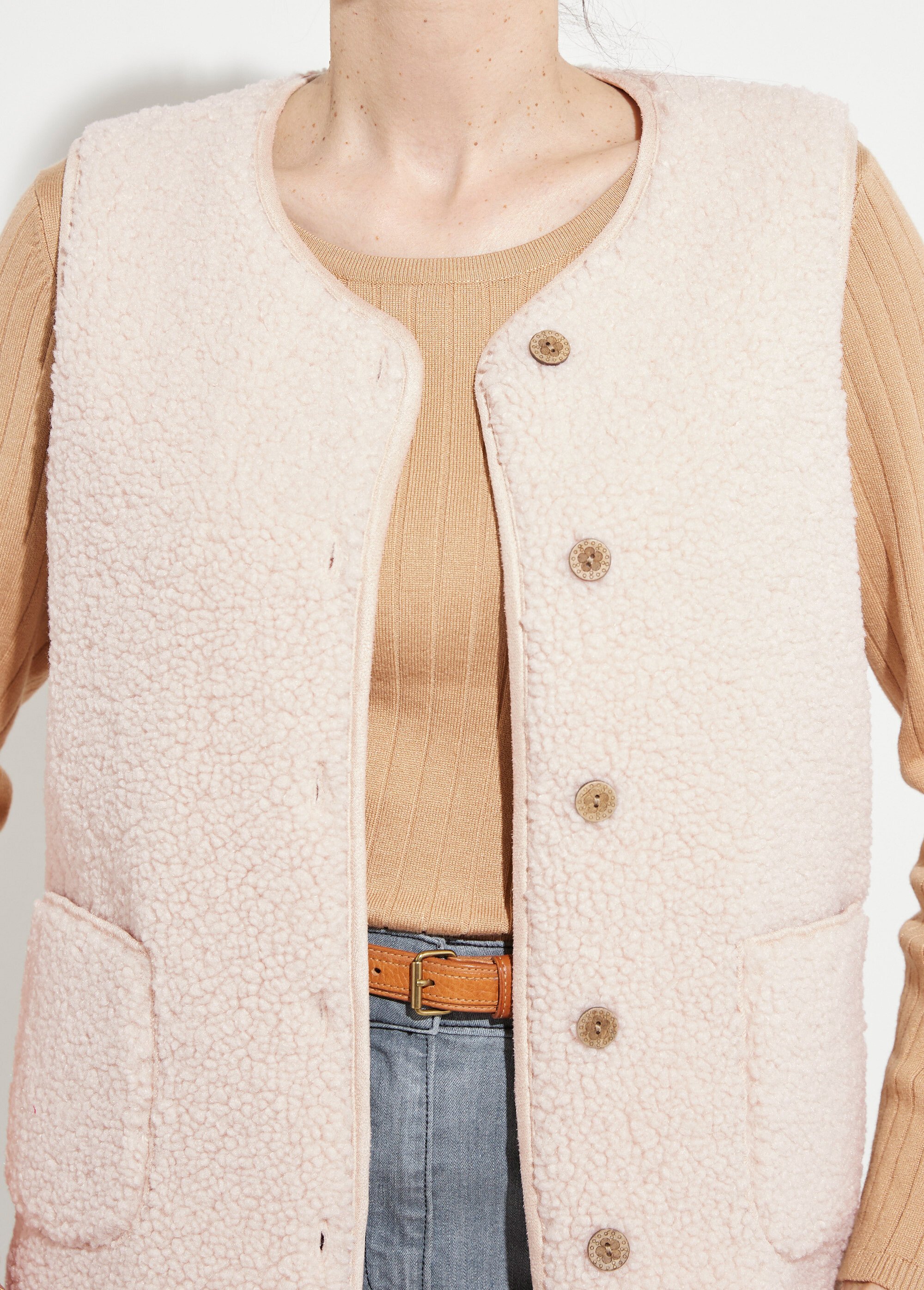 Veste sans manches en sherpa intérieur velouté Femme Beige TERRY DE1