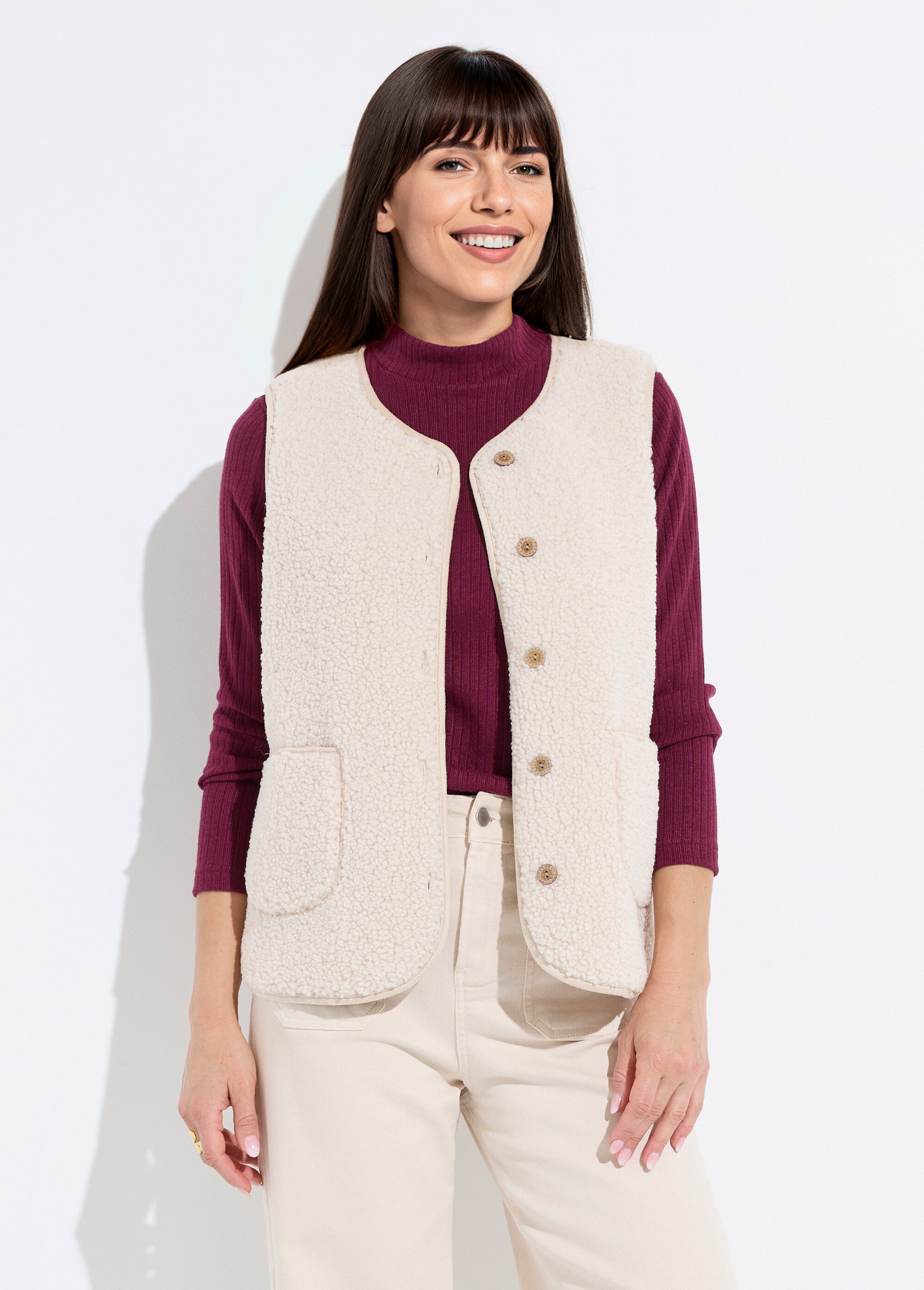 Veste sans manches en sherpa intérieur velouté Femme Beige TERRY FA1