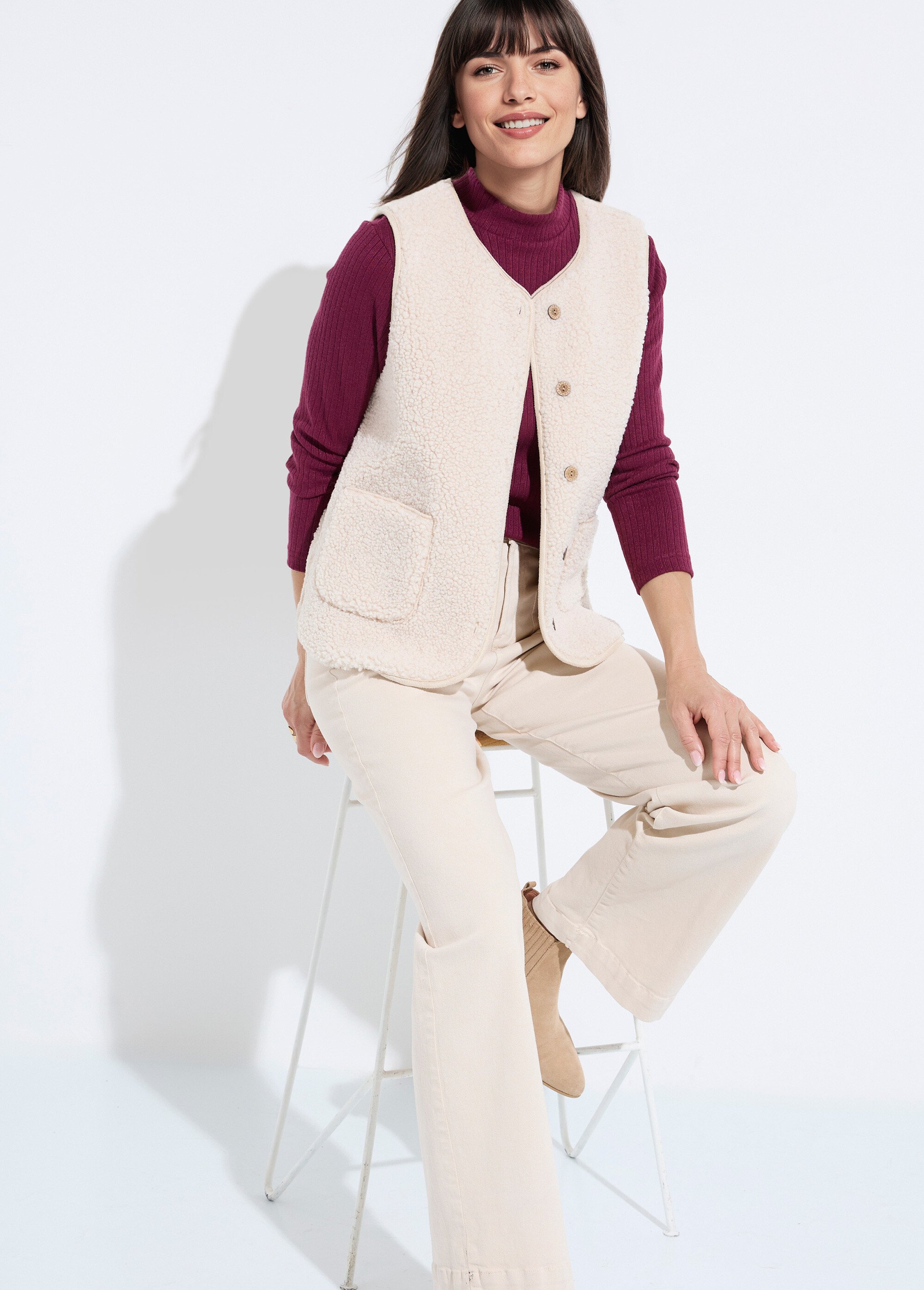 Veste sans manches en sherpa intérieur velouté Femme Beige TERRY MV1