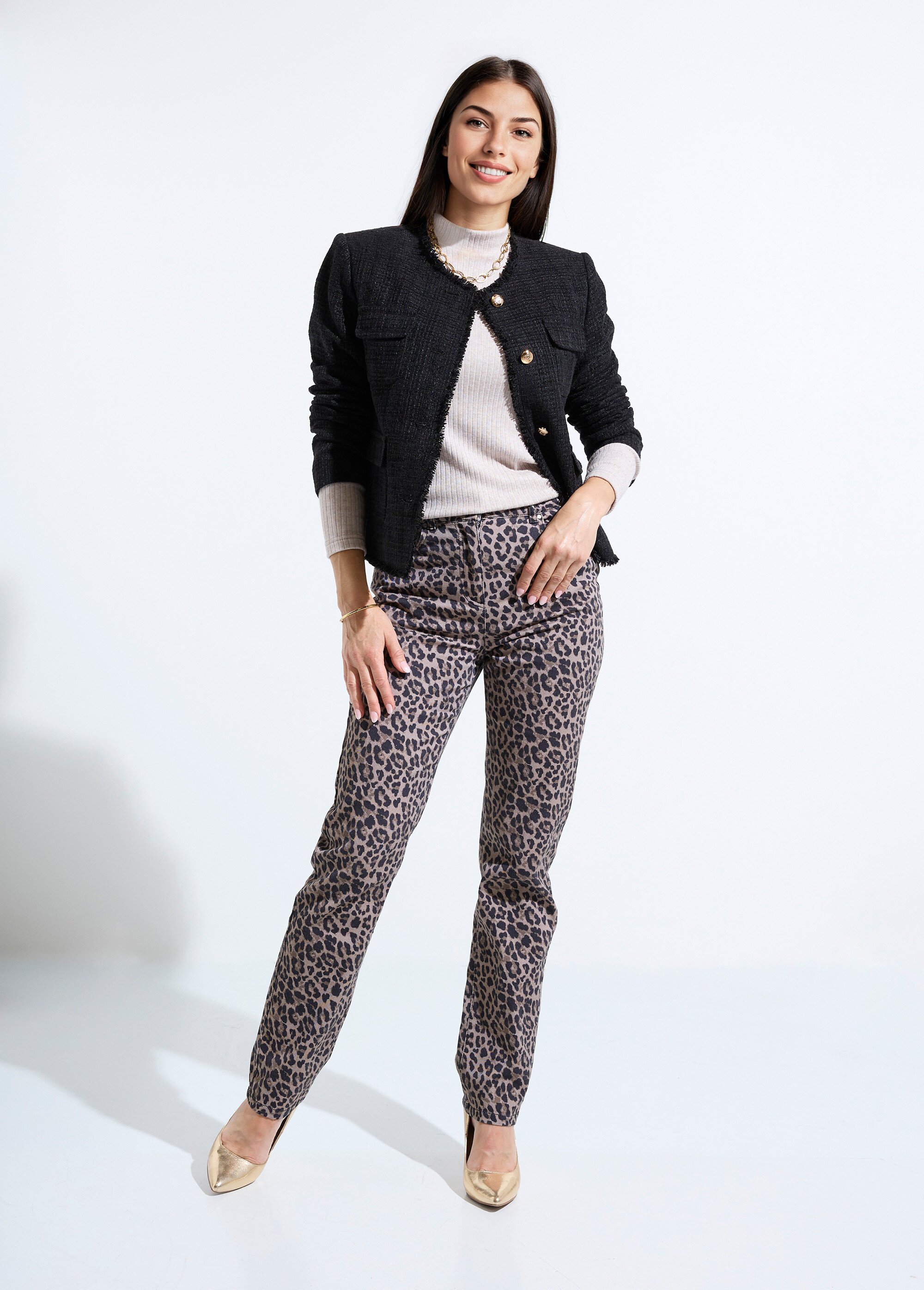 Veste tweed boutonnée frangée sans col Femme Noir TAYANA SI1