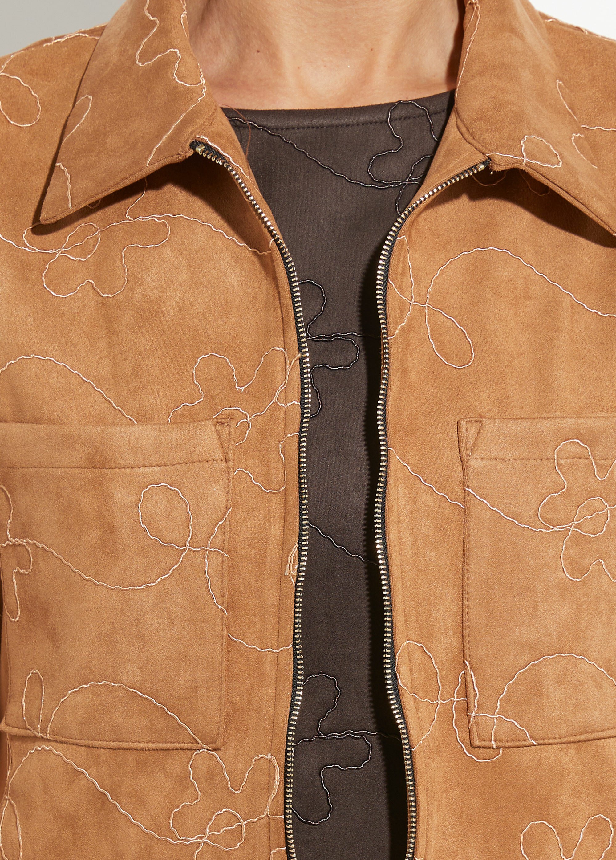 Veste zippée style motard, simili cuir