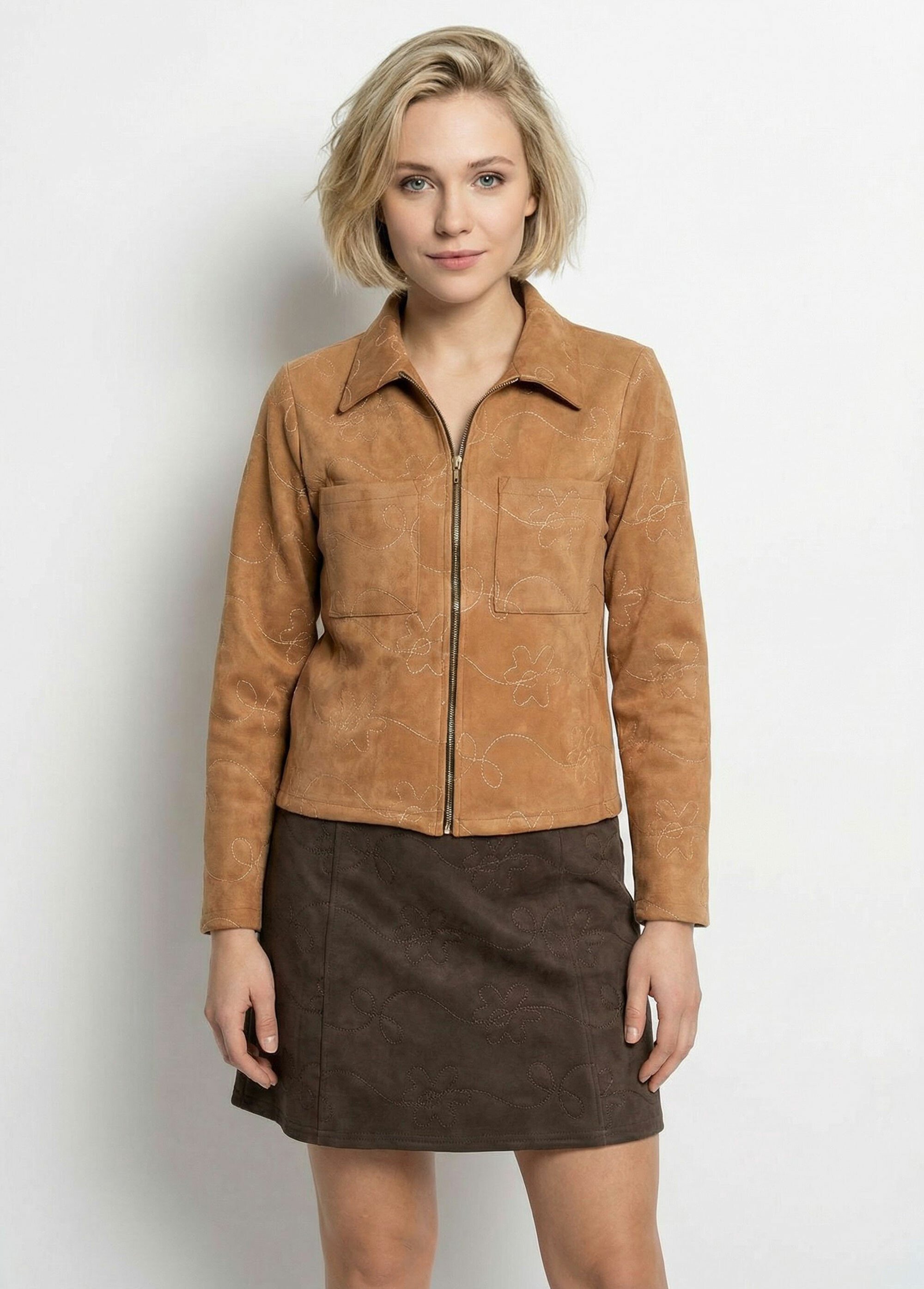 Veste zippée style motard, simili cuir Femme Marron TM-VINEBRO FA1