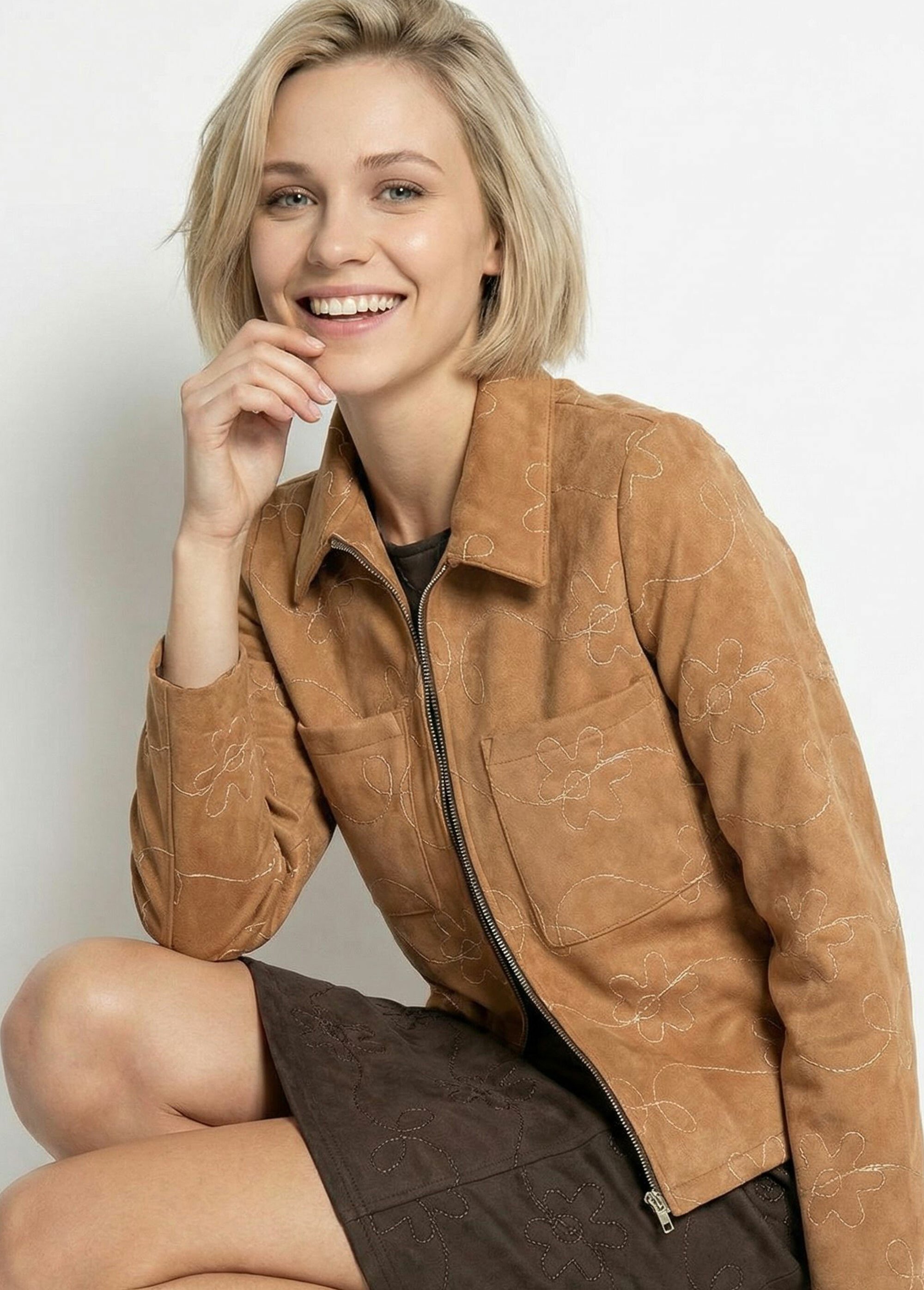 Veste zippée style motard, simili cuir