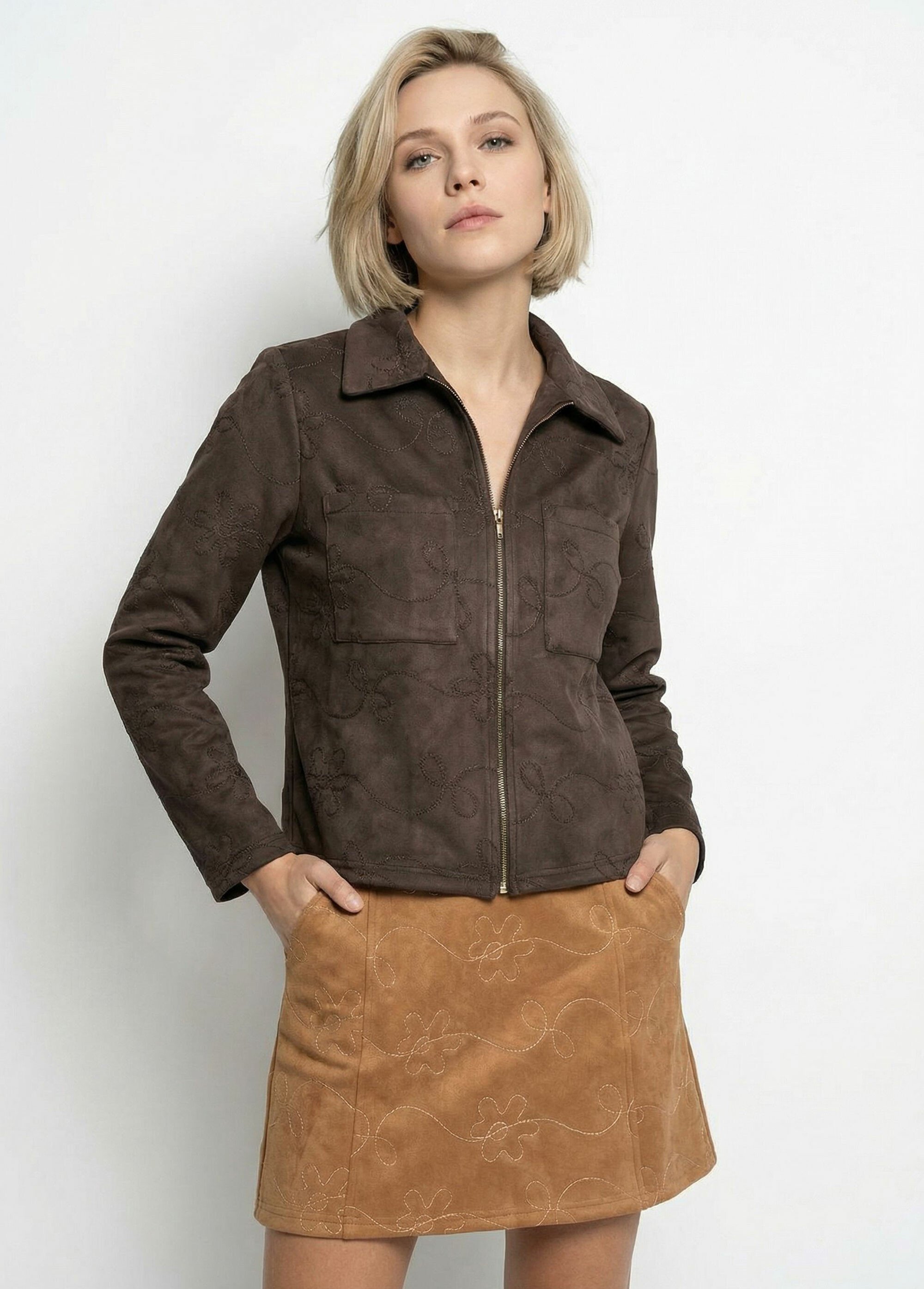 Veste zippée style motard, simili cuir Femme Marron TM-VINEBRO FA1