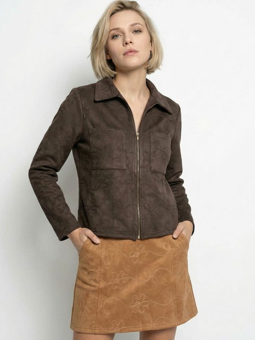 Veste zippée style motard, simili cuir Femme Marron TM-VINEBRO FA1