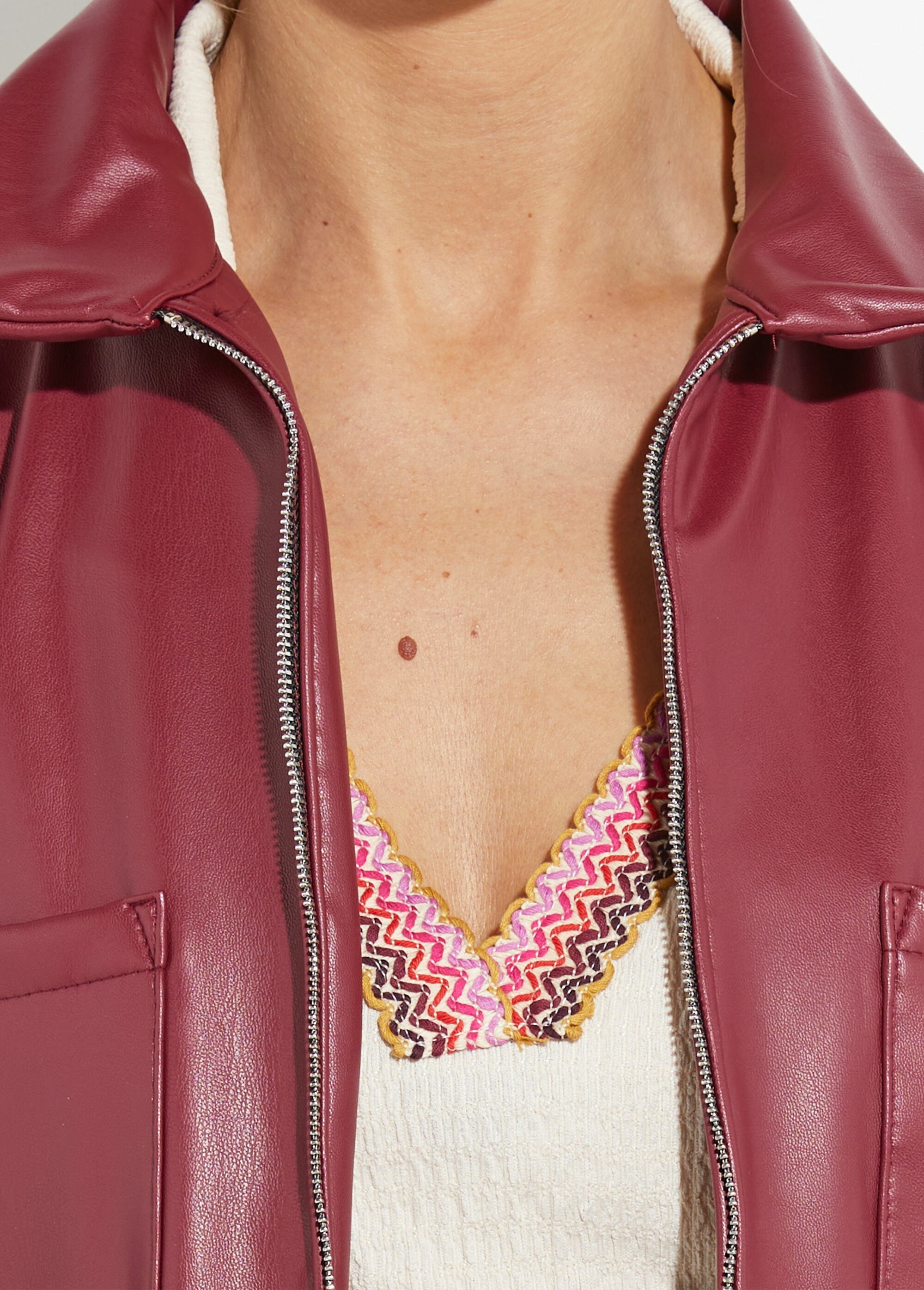 Veste zippée style motard, simili cuir Femme Rouge TM-VINECUIR DE1
