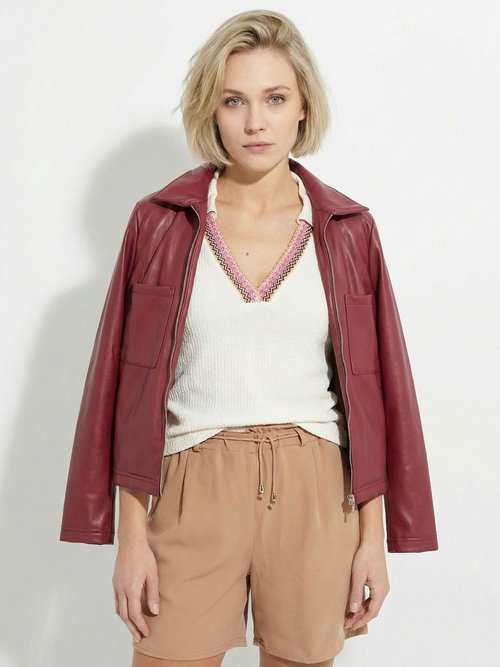Veste zippée style motard, simili cuir Femme Rouge TM-VINECUIR FA1