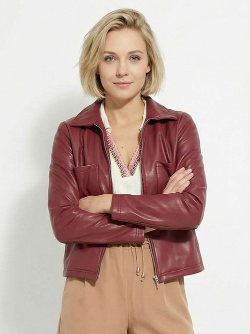 Veste zippée style motard, simili cuir Femme Rouge TM-VINECUIR MV1