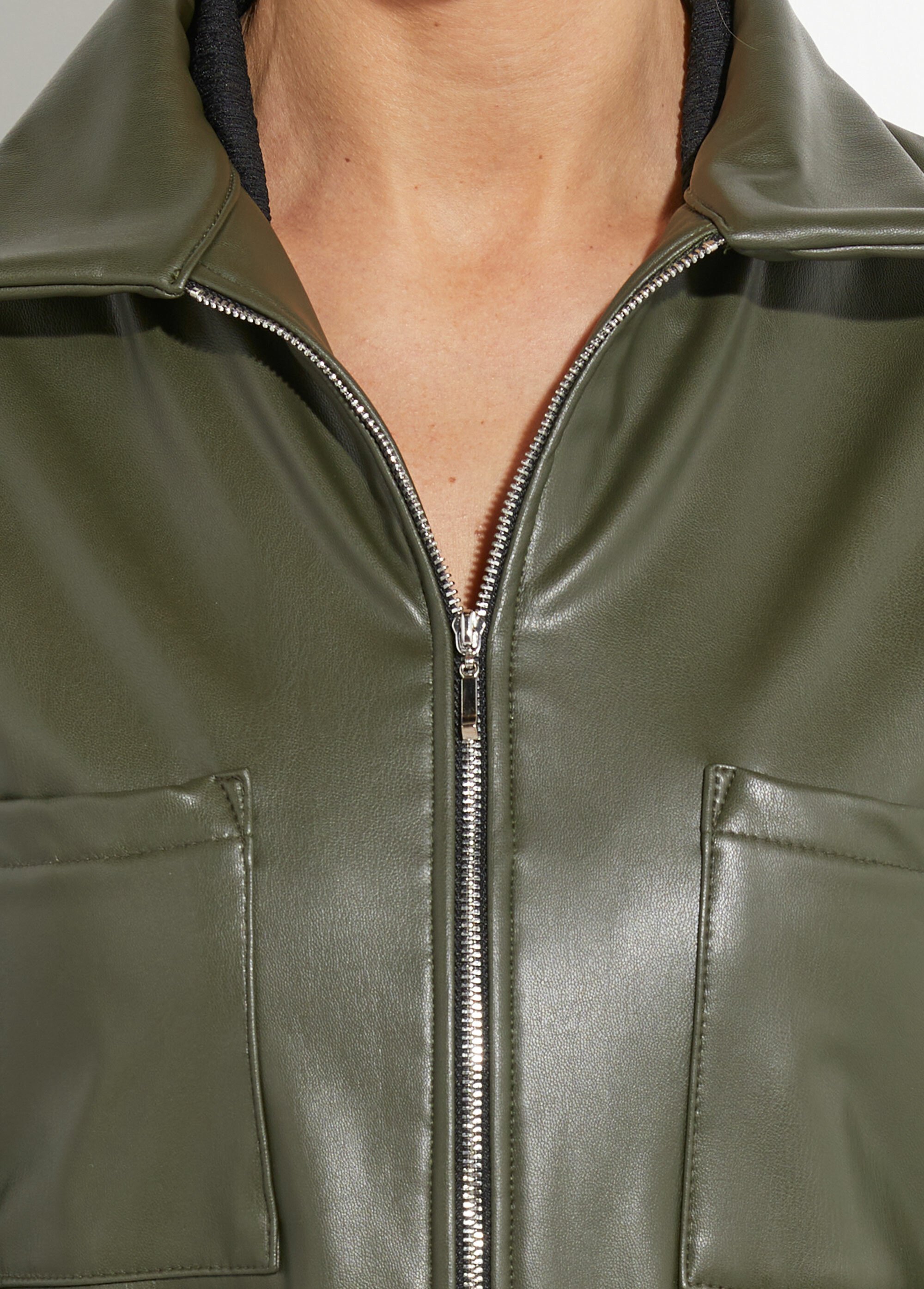 Veste zippée style motard, simili cuir Femme Vert TM-VINECUIR DE1