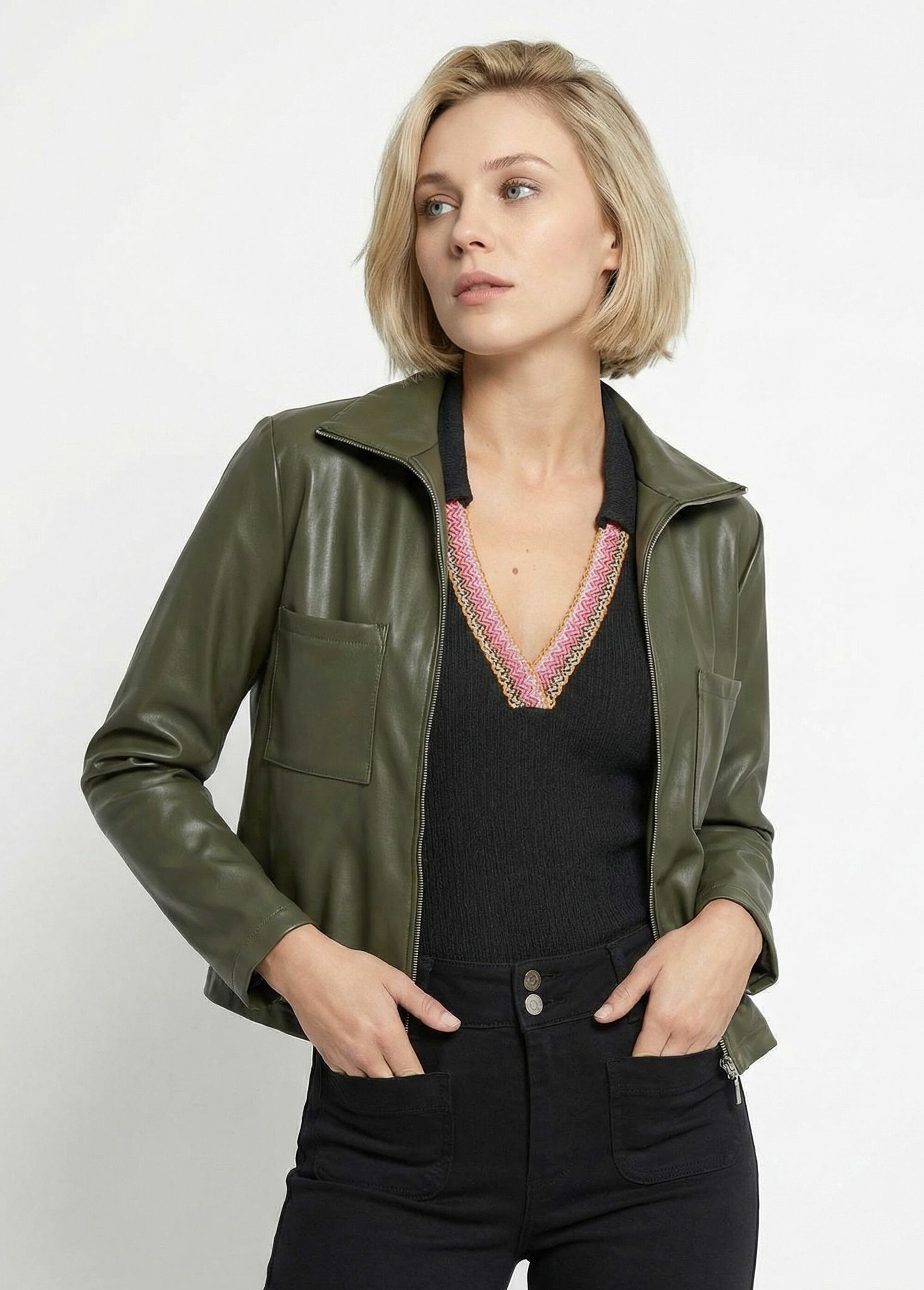 Veste zippée style motard, simili cuir Femme Vert TM-VINECUIR MV1