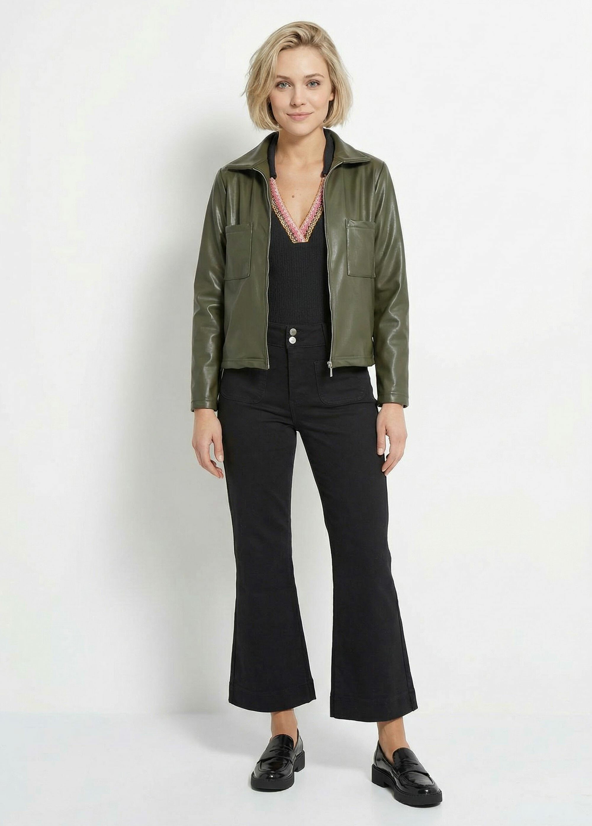 Veste zippée style motard, simili cuir Femme Vert TM-VINECUIR SF1