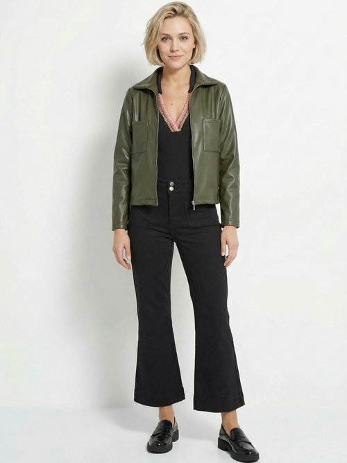Veste zippée style motard, simili cuir Femme Vert TM-VINECUIR SF1