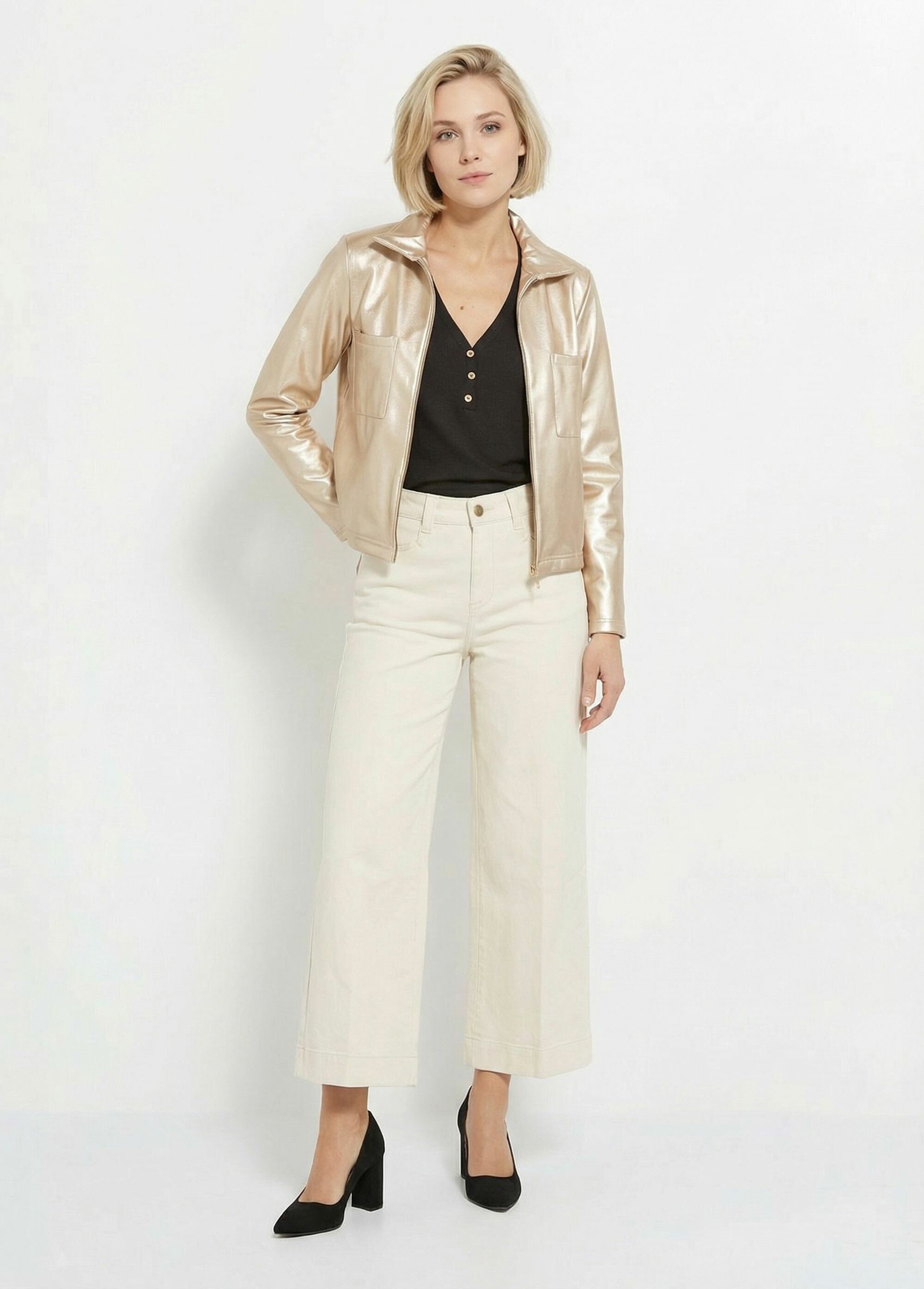 Veste zippée style motard, simili cuir Femme Doré TM-VINECUIR SF1