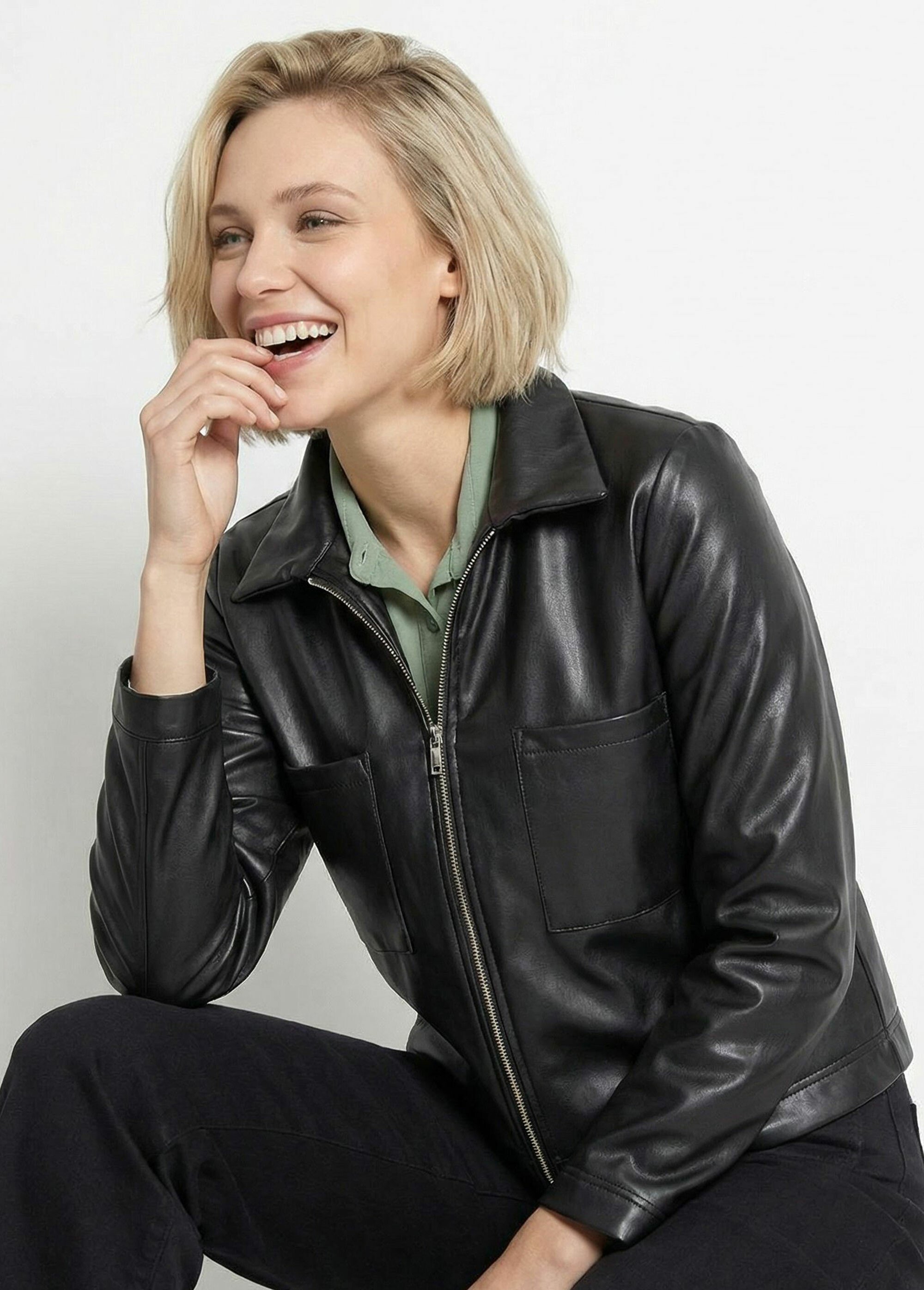 Veste zippée style motard, simili cuir Femme Noir TM-VINECUIR MV1