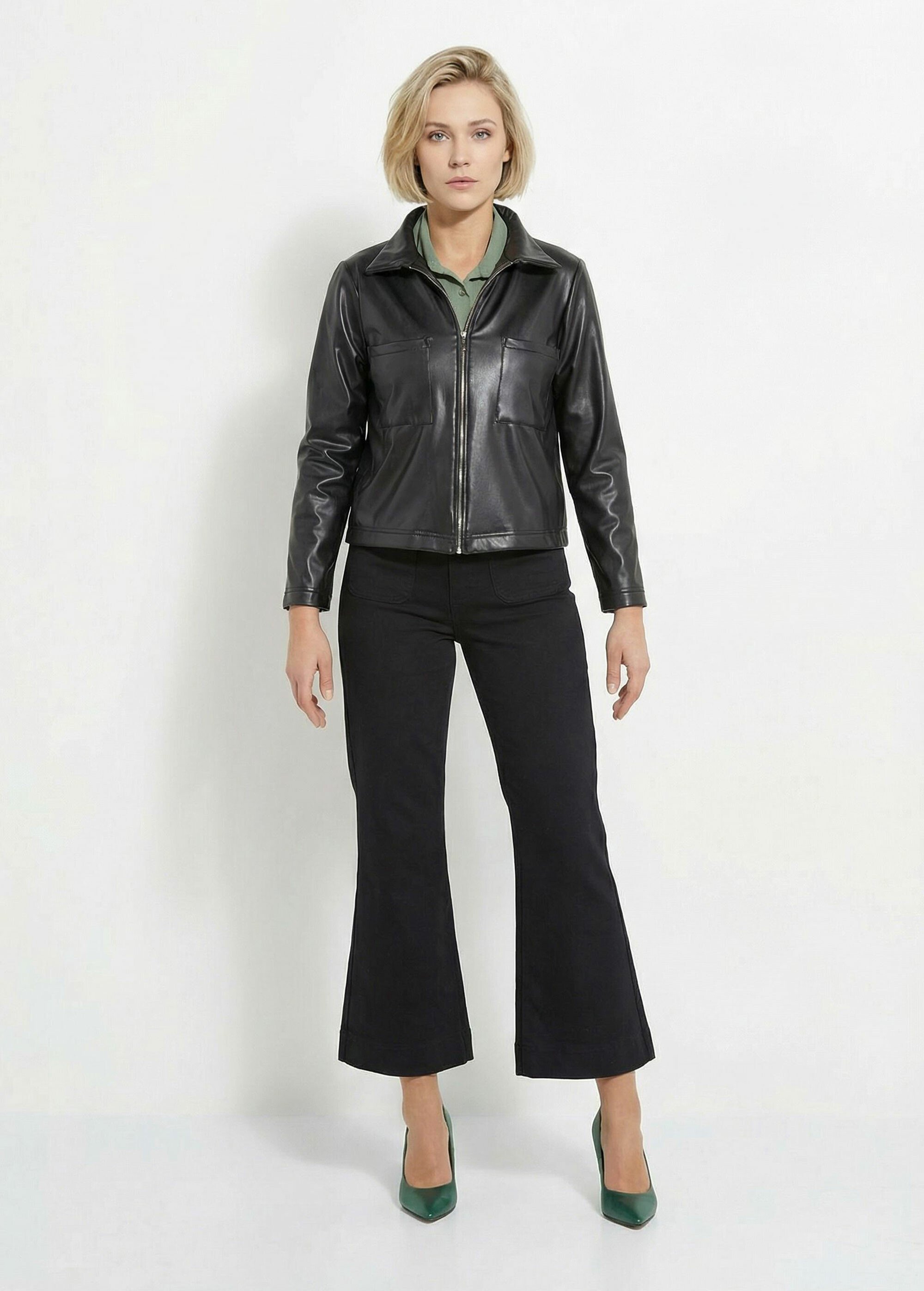 Veste zippée style motard, simili cuir Femme Noir TM-VINECUIR SF1