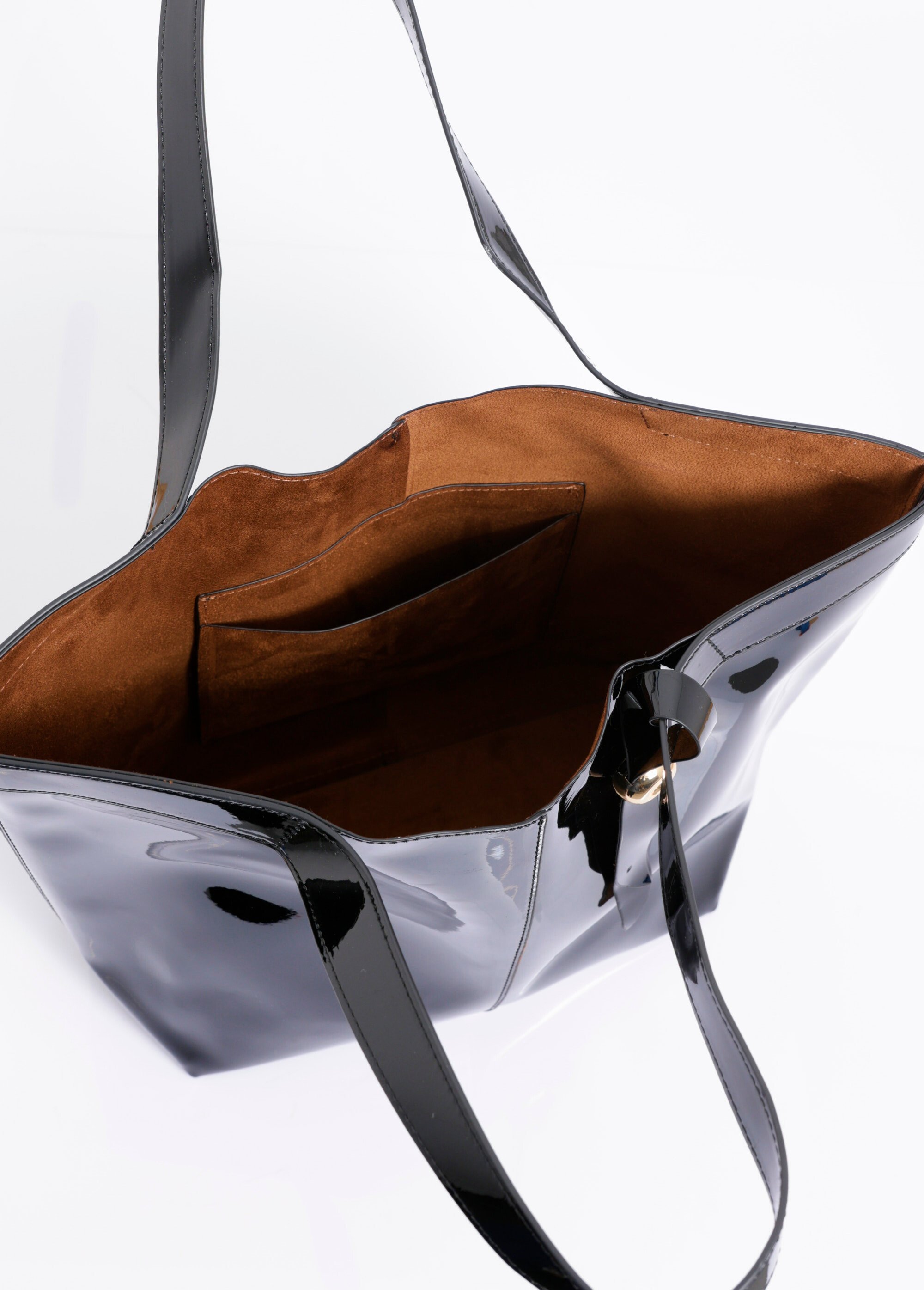 Sac cabas vernis avec anses et gri gri Femme Noir MIM25619 DE2