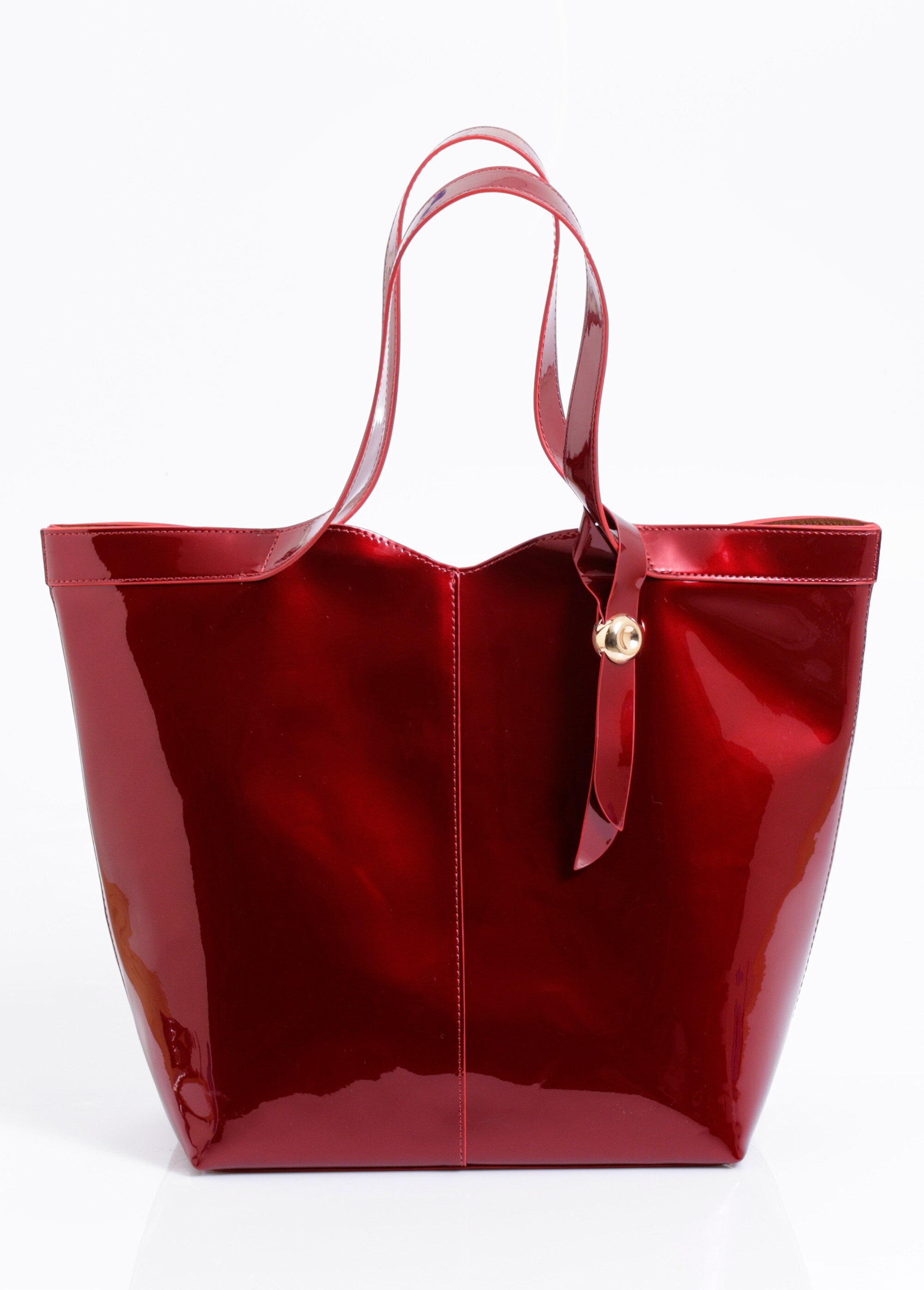 Sac cabas vernis avec anses et gri gri Femme Rouge MIM25619 FA1