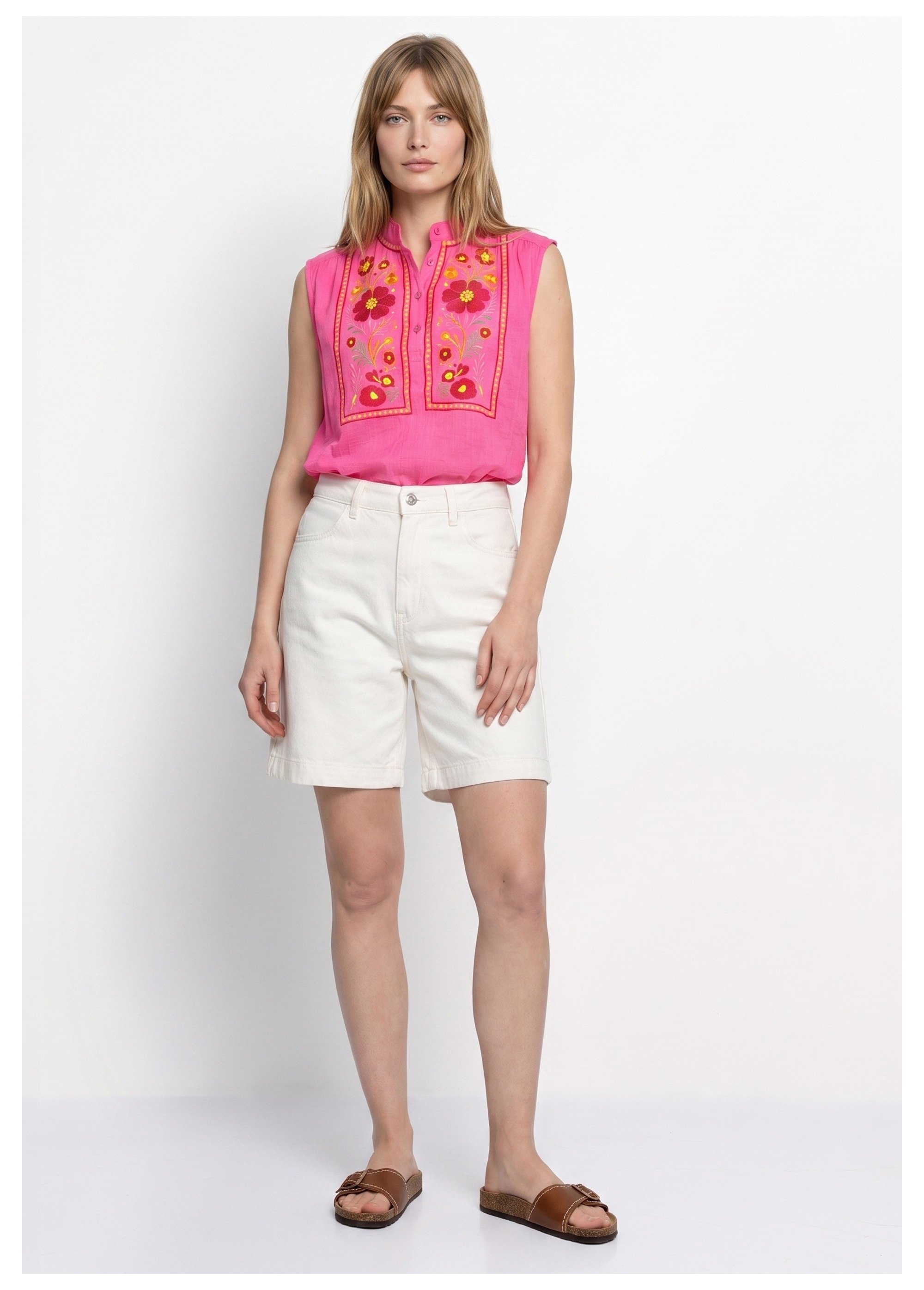Blouse sans manches, broderies vives Femme Rose JS-TOP3778 SI1