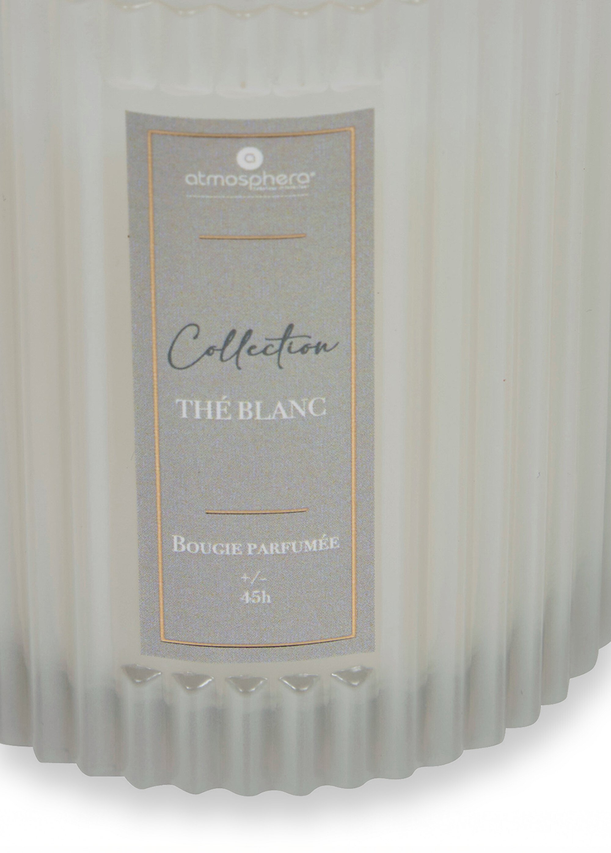 Bougie parfumée avec pot en verre strié THE BLANC JJA-211726B DE1