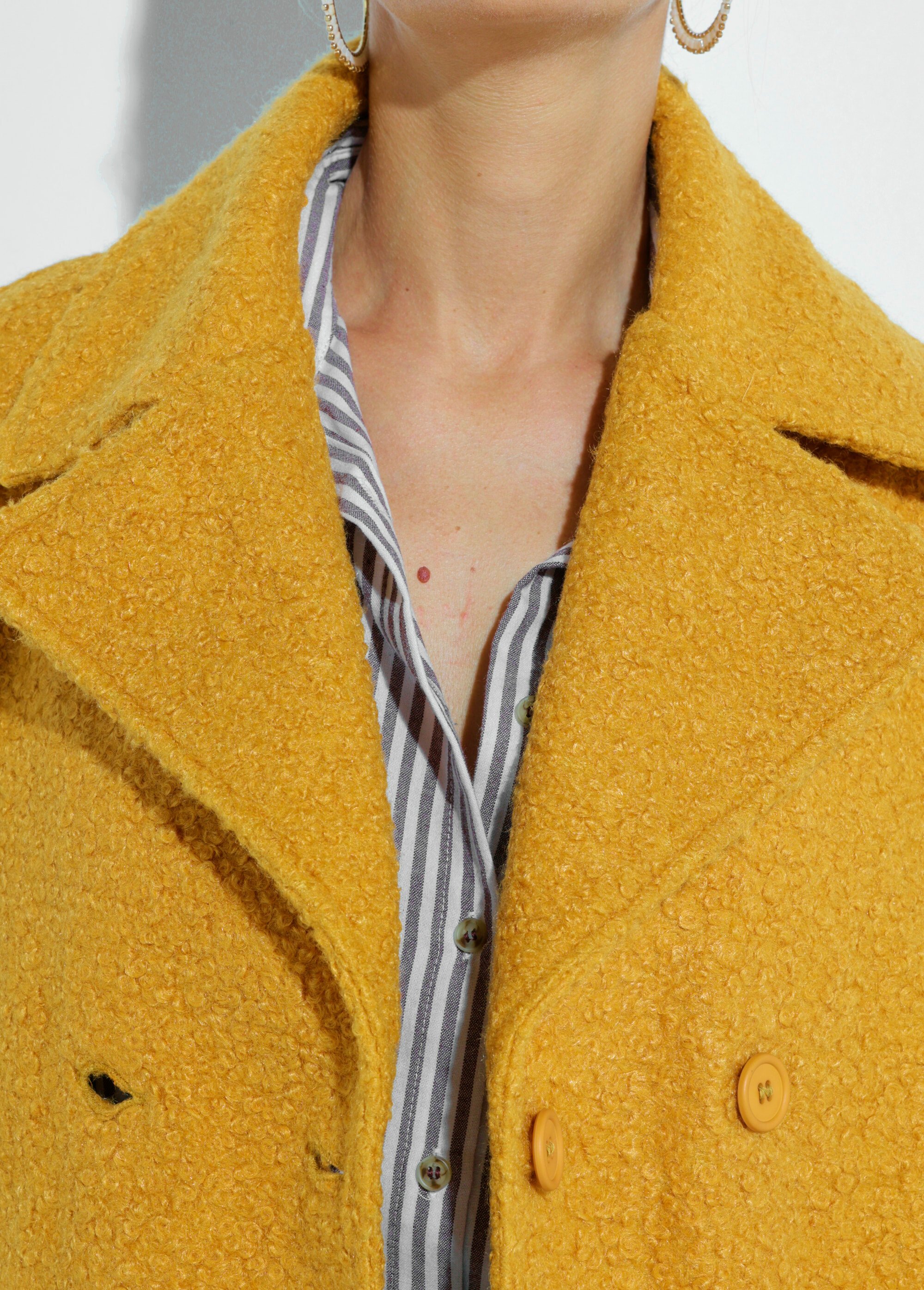 Caban court uni façon laine bouclée Femme Jaune TM-CACOURBOU DE1