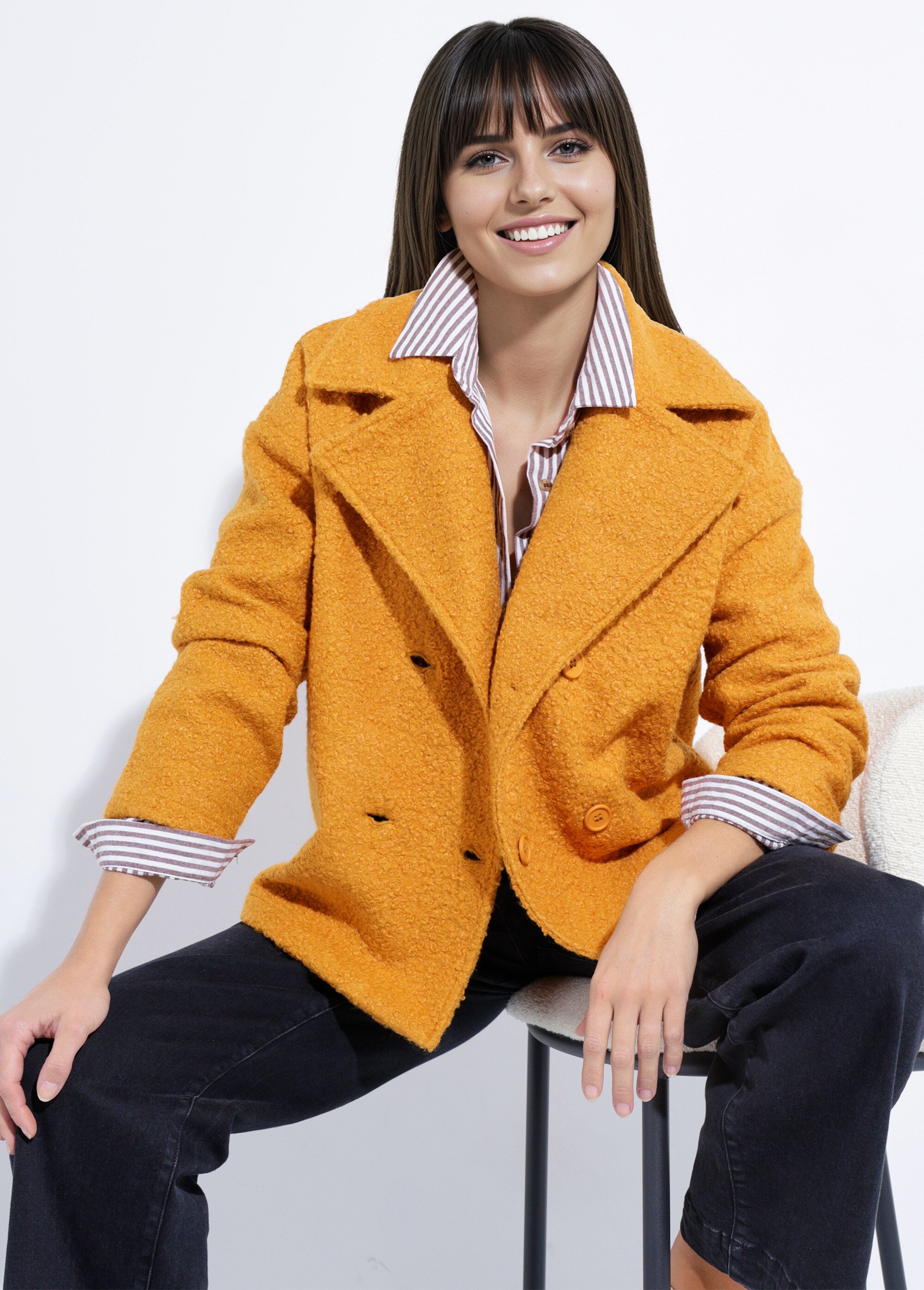 Caban court uni façon laine bouclée Femme Jaune TM-CACOURBOU MV1