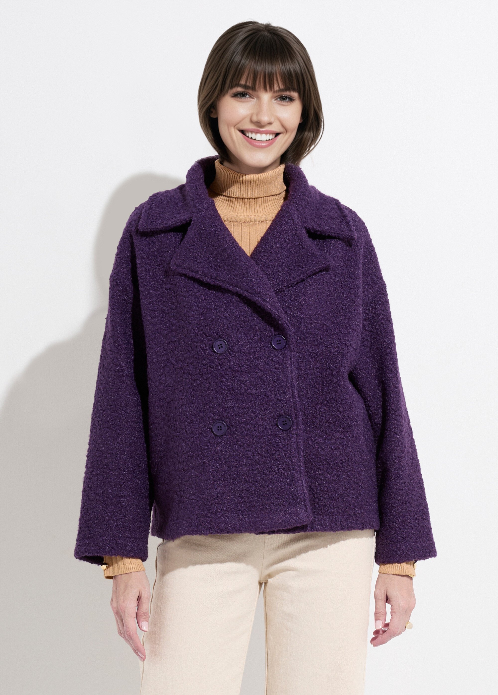 Caban court uni façon laine bouclée Femme Violet TM-CACOURBOU FA1