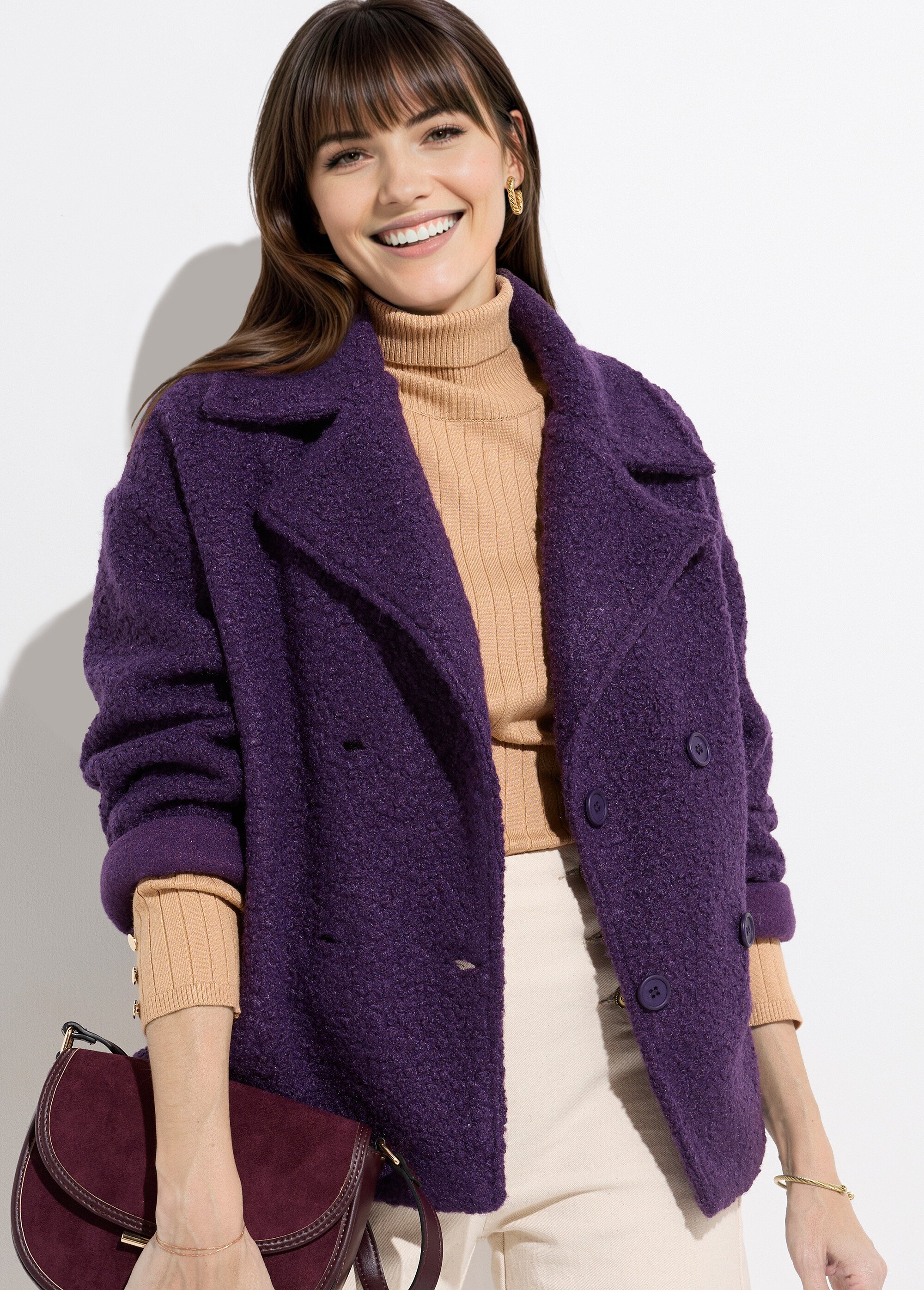 Caban court uni façon laine bouclée Femme Violet TM-CACOURBOU MV1