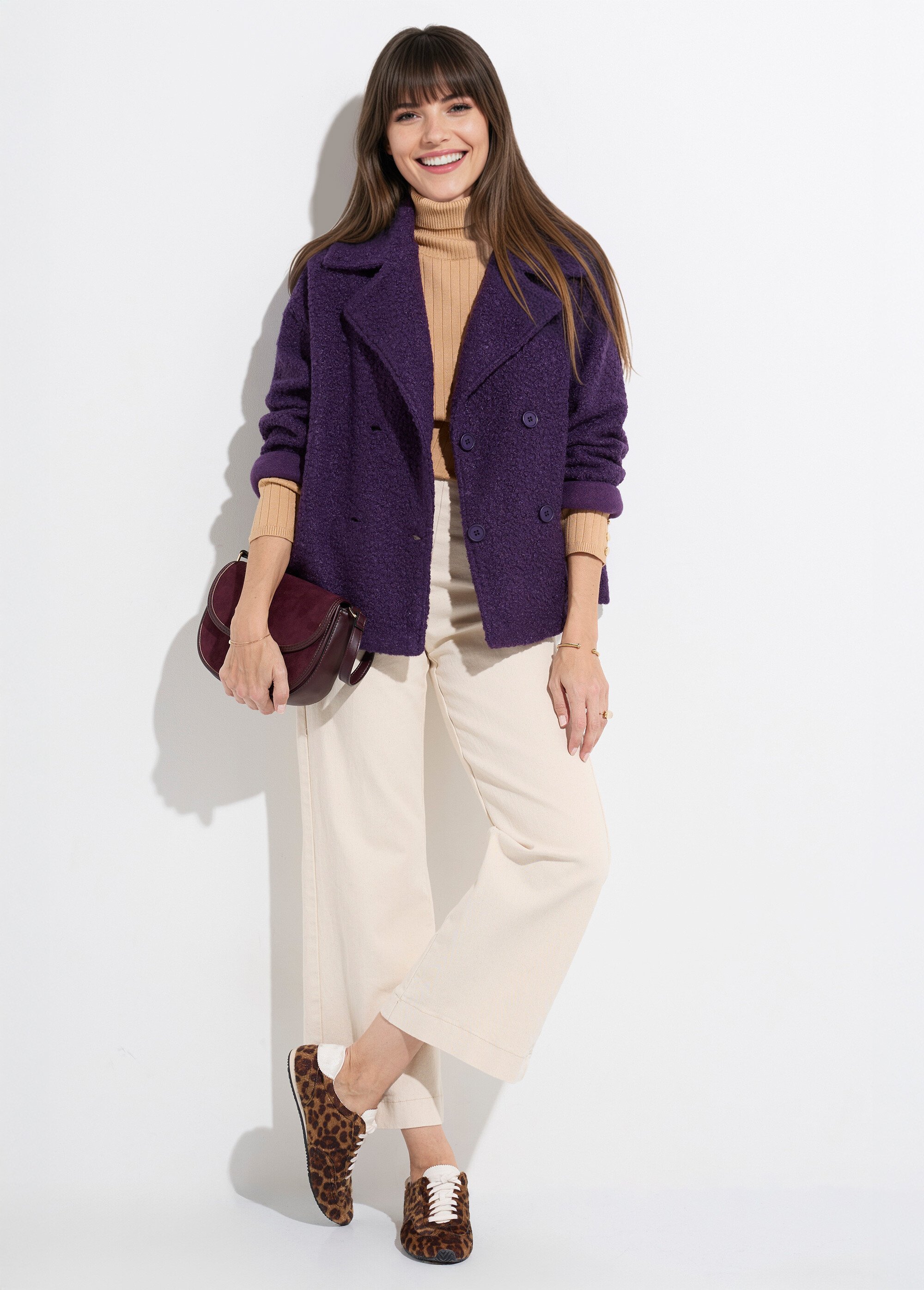 Caban court uni façon laine bouclée Femme Violet TM-CACOURBOU SI1