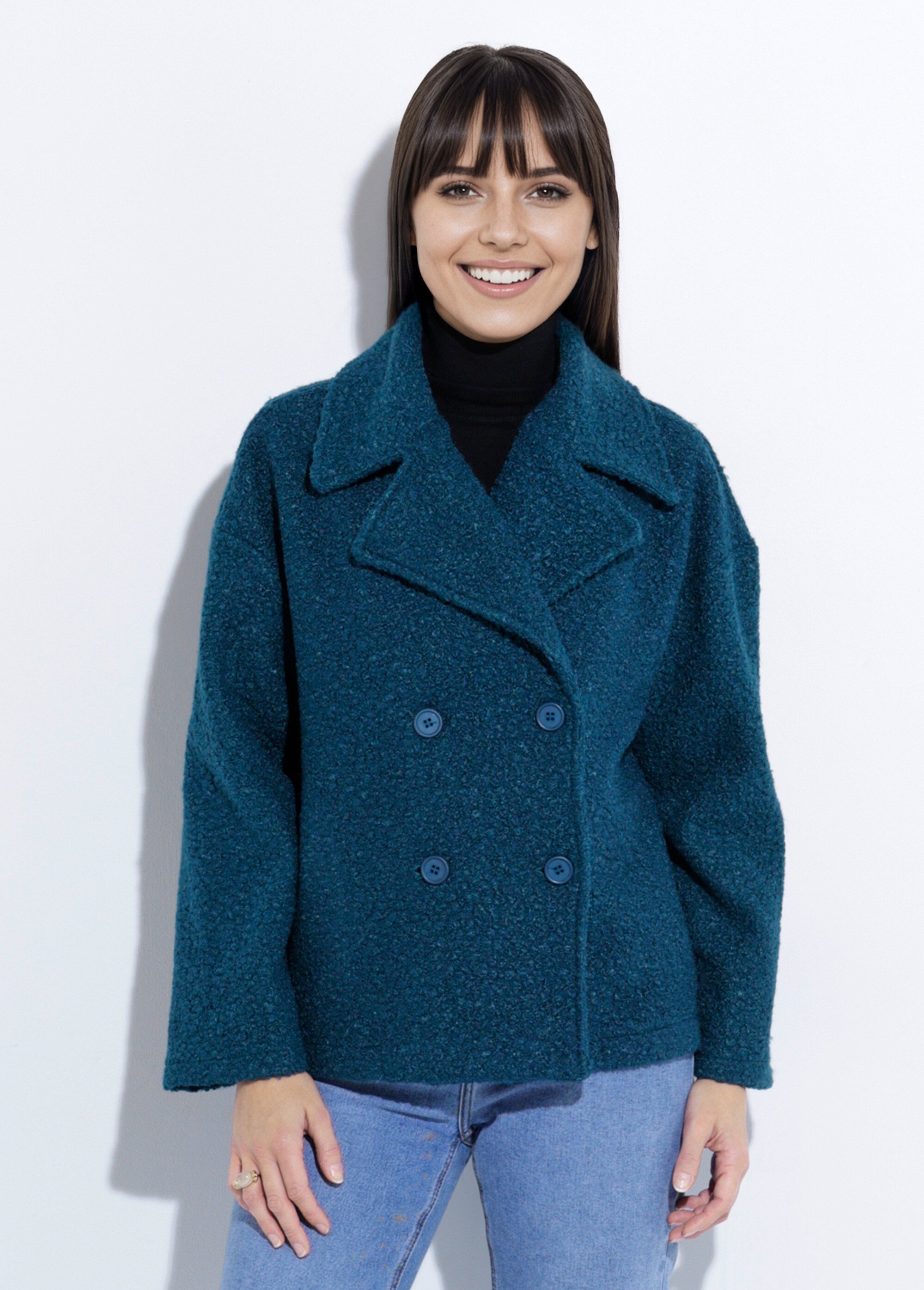 Caban court uni façon laine bouclée Femme Vert TM-CACOURBOU FA1