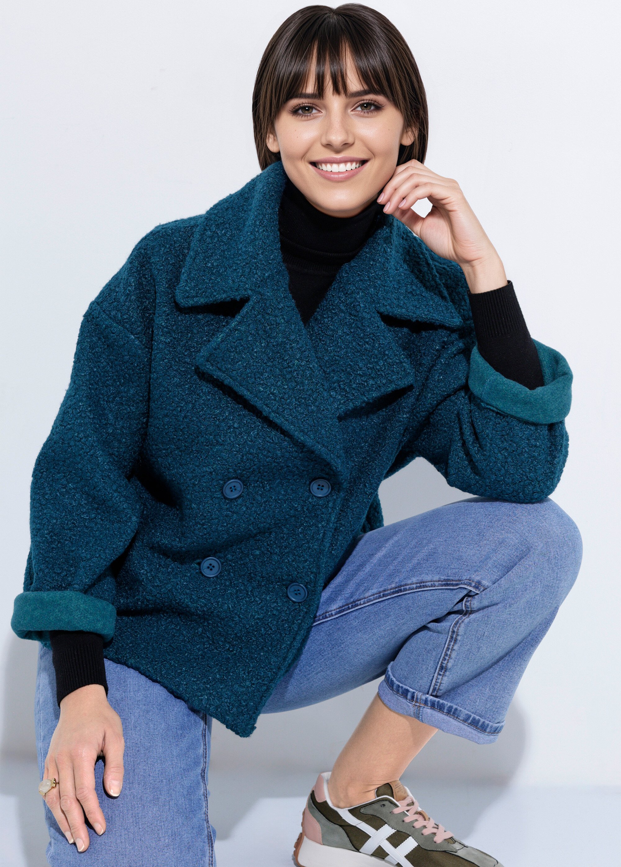 Caban court uni façon laine bouclée Femme Vert TM-CACOURBOU MV1