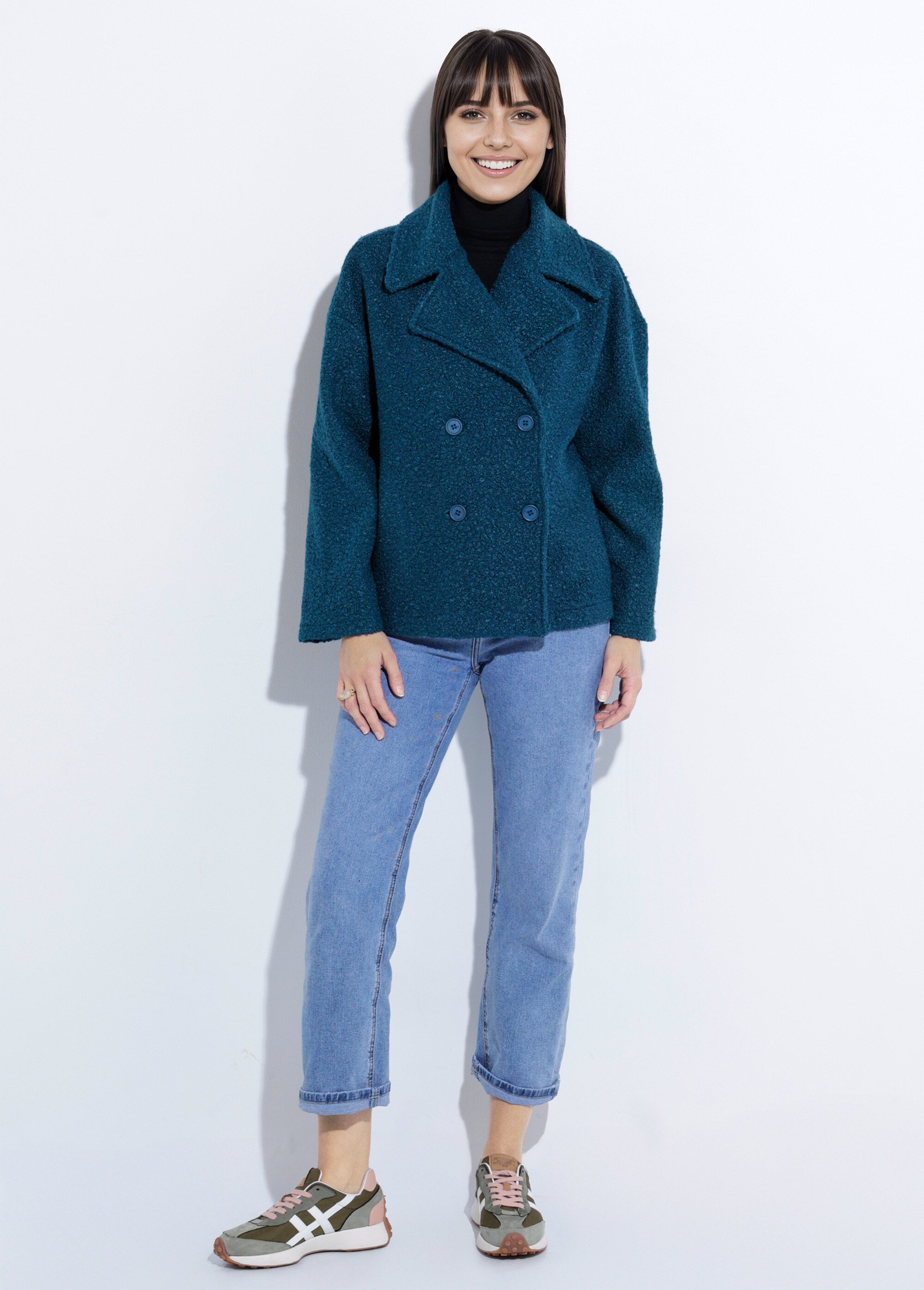 Caban court uni façon laine bouclée Femme Vert TM-CACOURBOU SF1