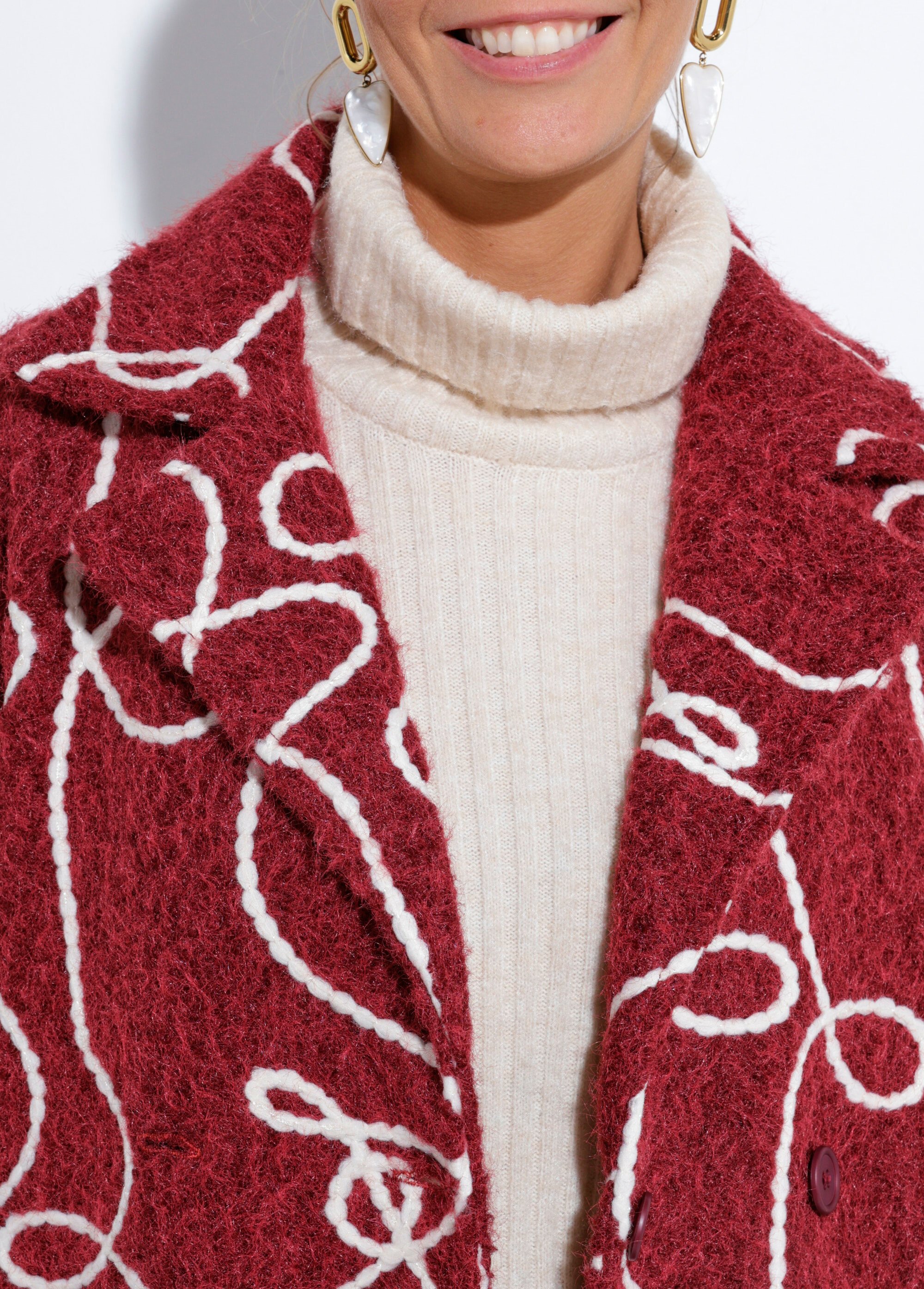 Caban long fantaisie type laine bouillie