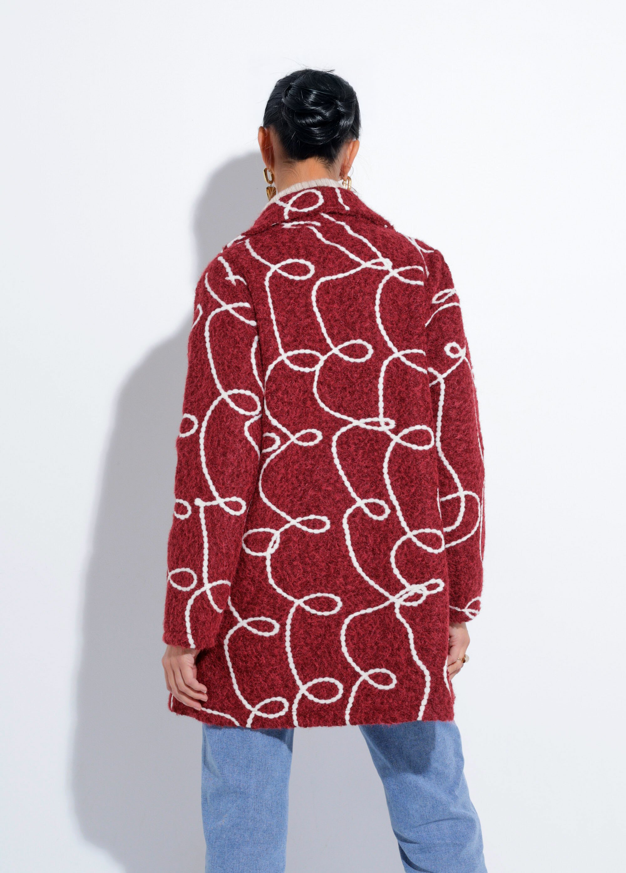 Caban long fantaisie type laine bouillie Femme Rouge TM-CABALONVIC DO1