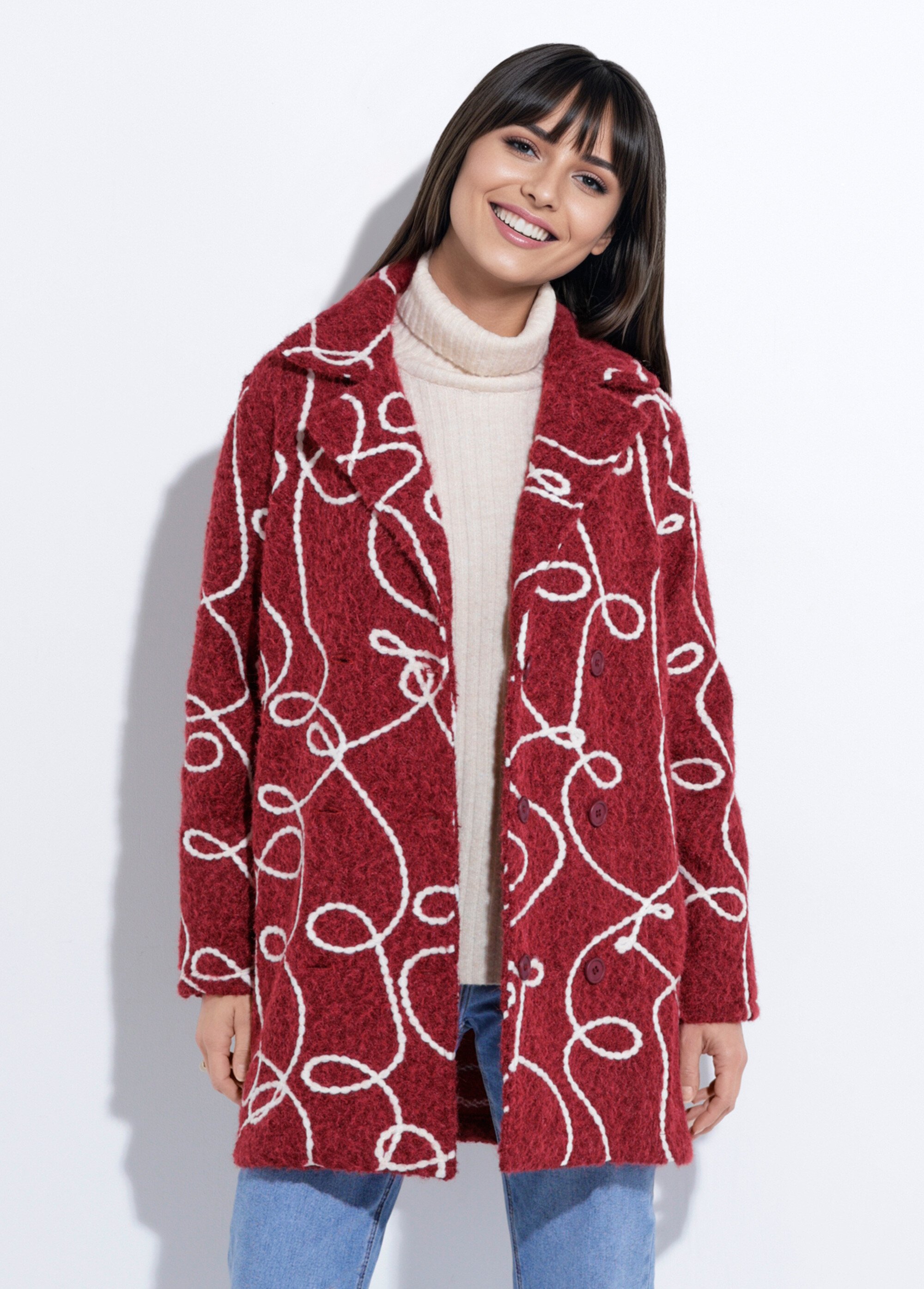 Caban long fantaisie type laine bouillie Femme Rouge TM-CABALONVIC FA1