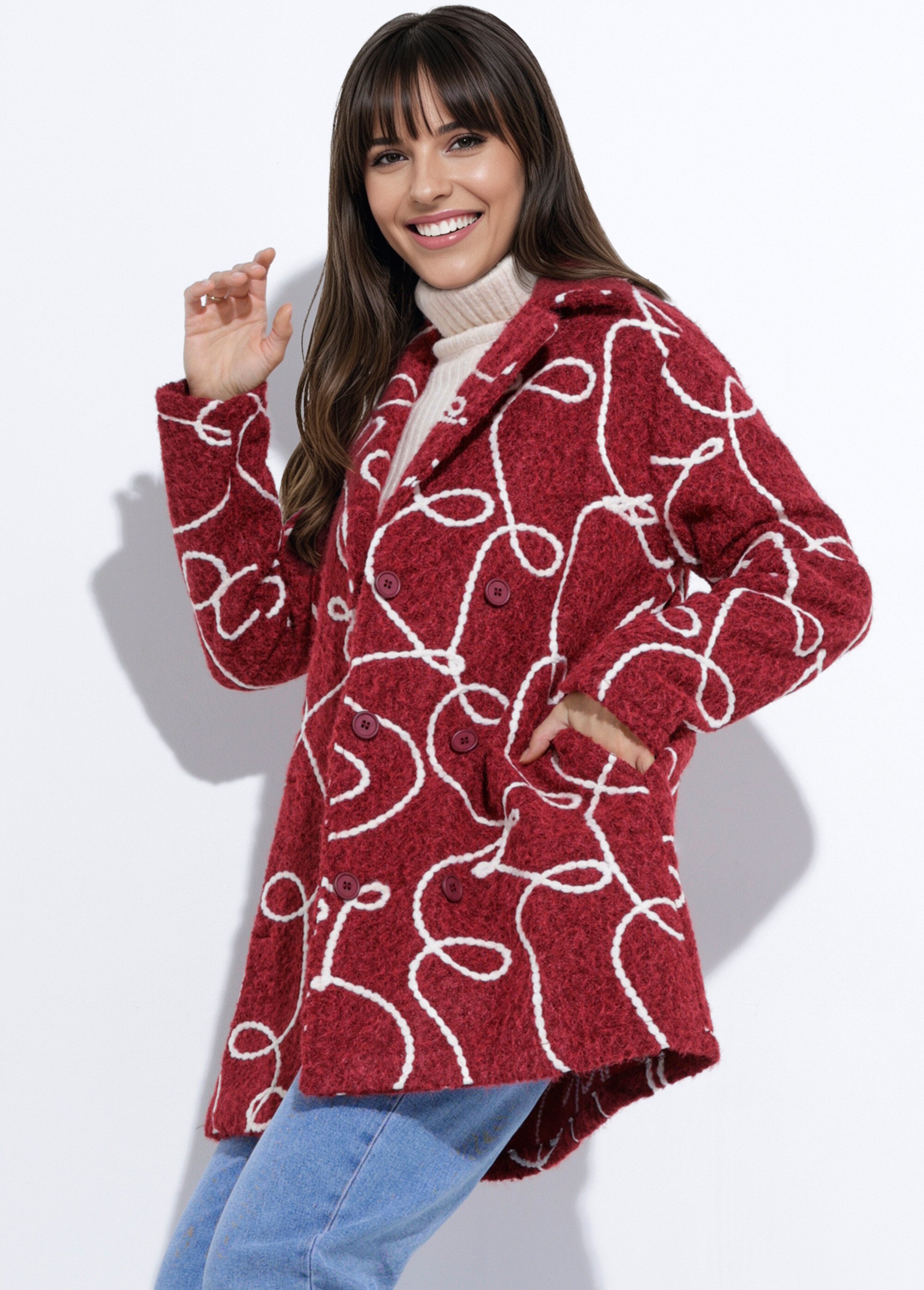 Caban long fantaisie type laine bouillie Femme Rouge TM-CABALONVIC MV1