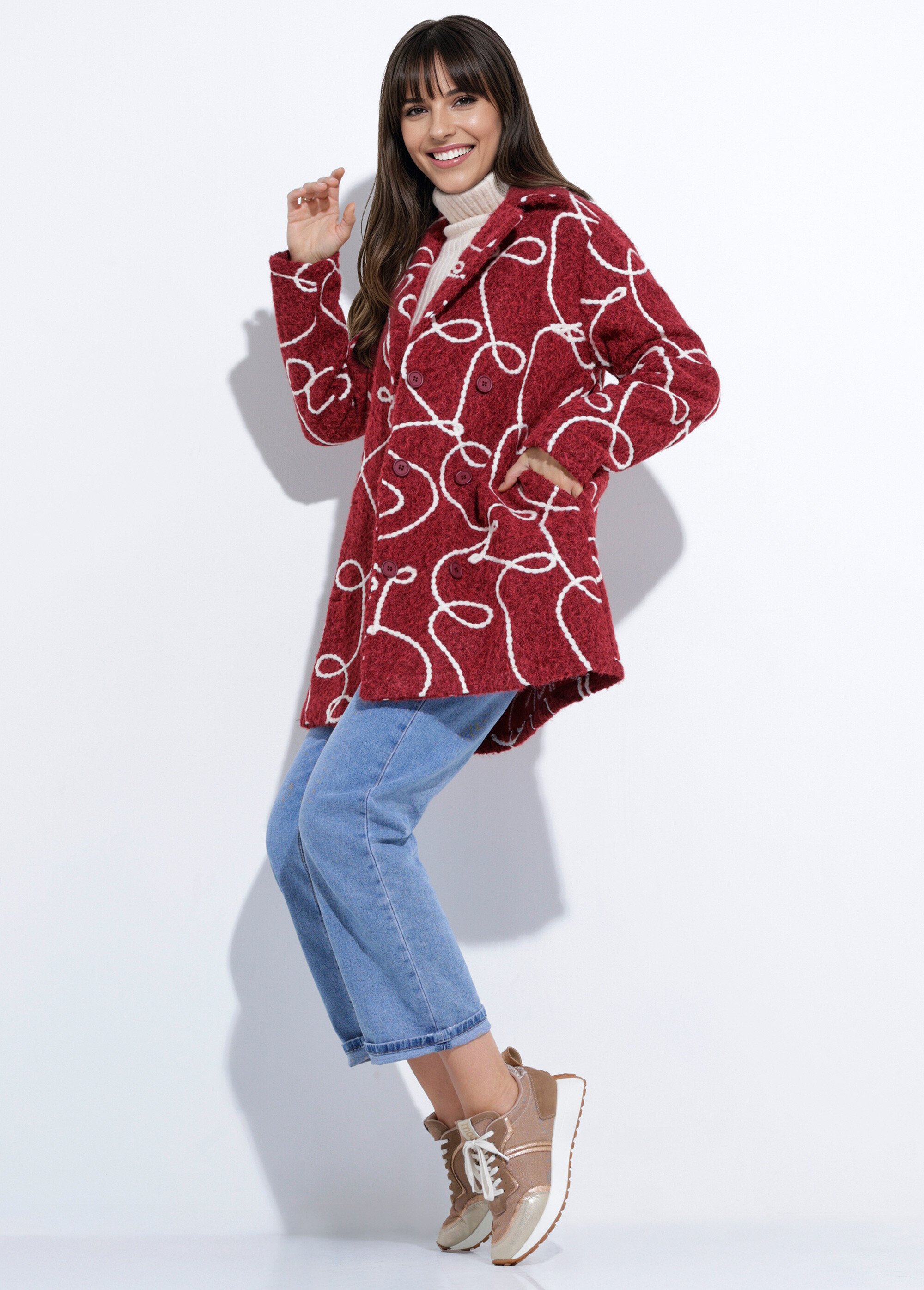 Caban long fantaisie type laine bouillie Femme Rouge TM-CABALONVIC SI1